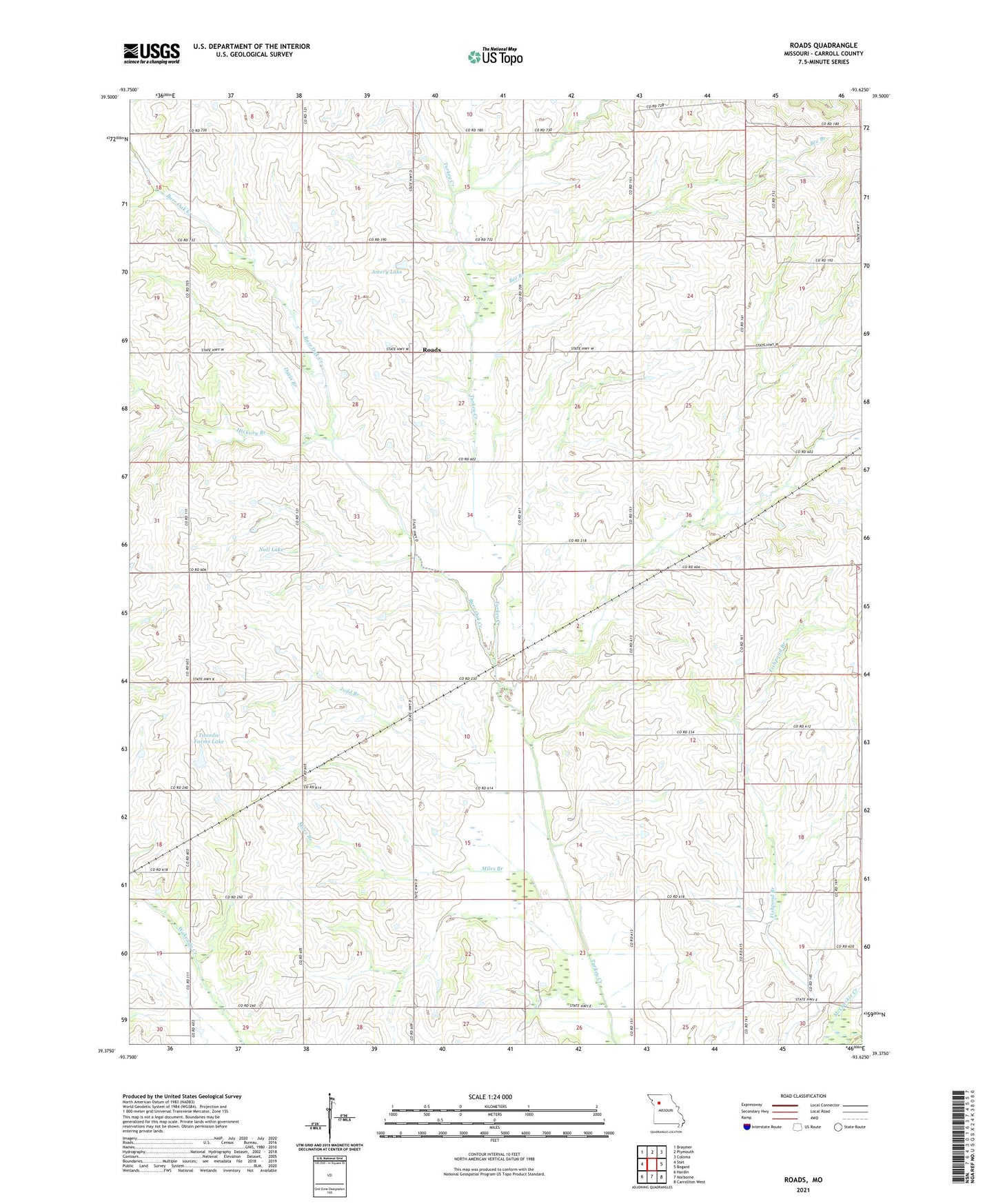 Roads Missouri US Topo Map Image