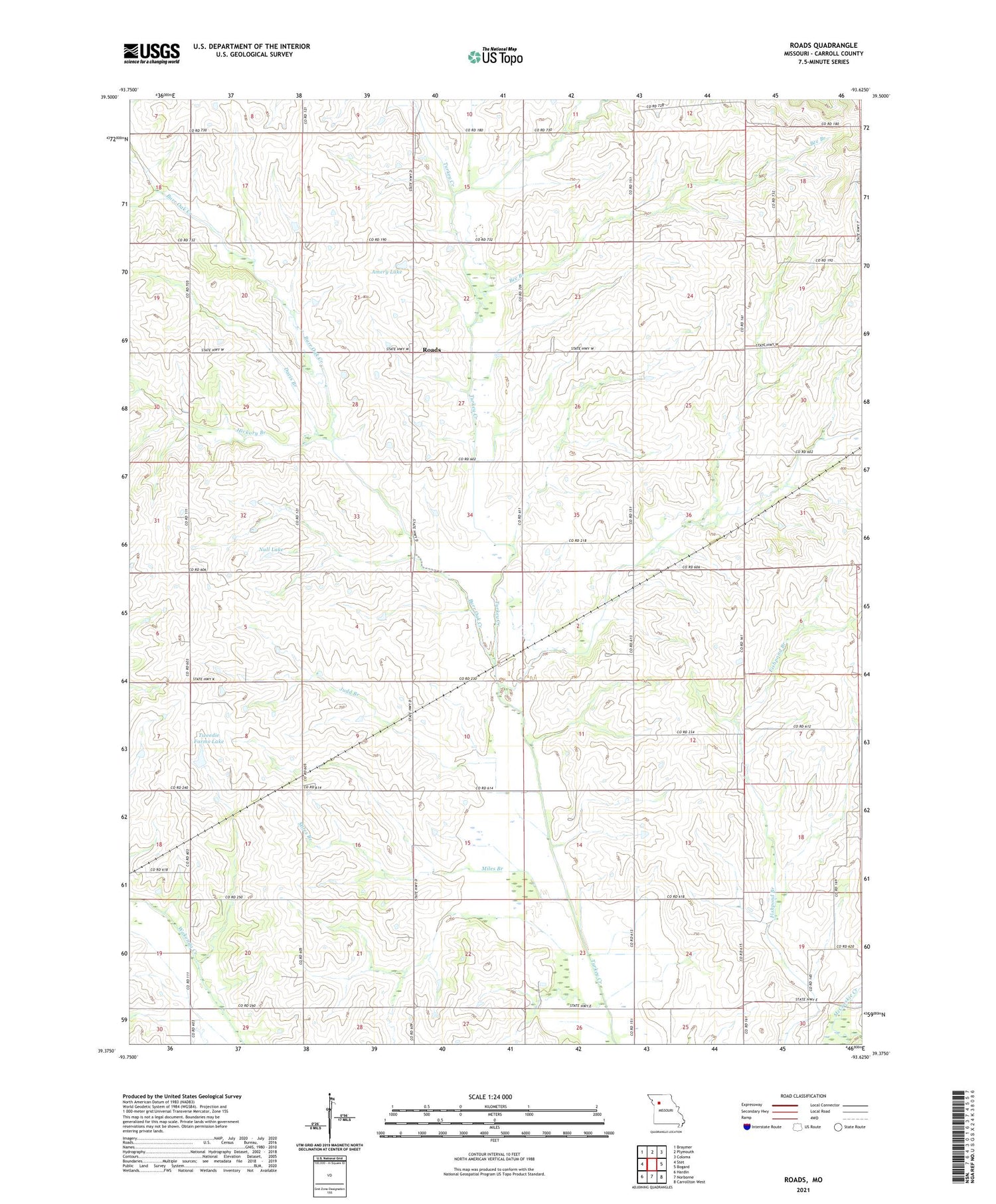 Roads Missouri US Topo Map Image