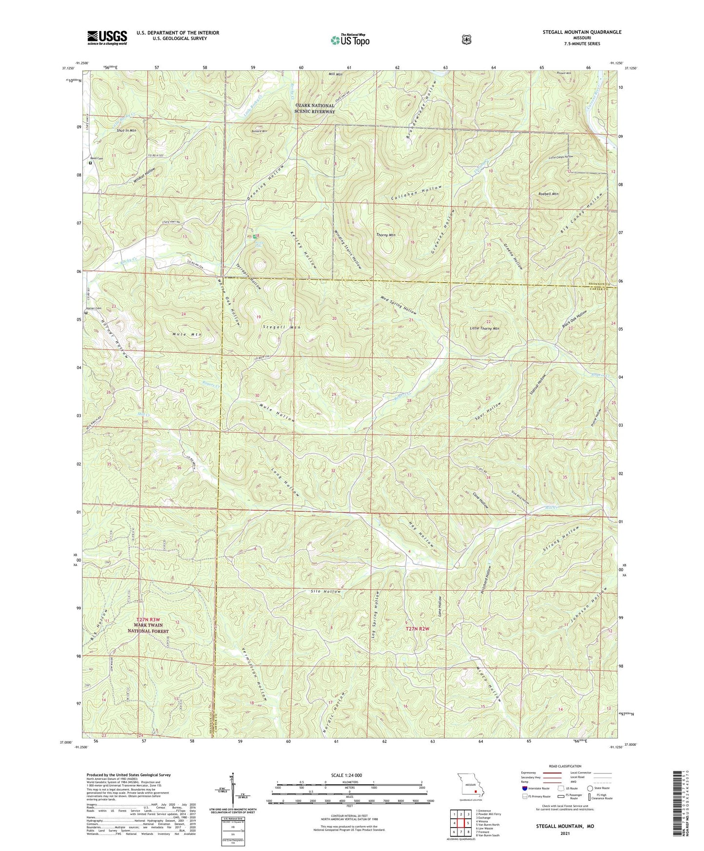 Stegall Mountain Missouri US Topo Map Image