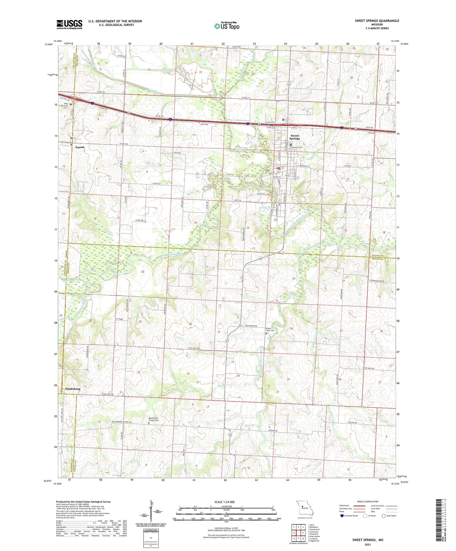 Sweet Springs Missouri US Topo Map Image