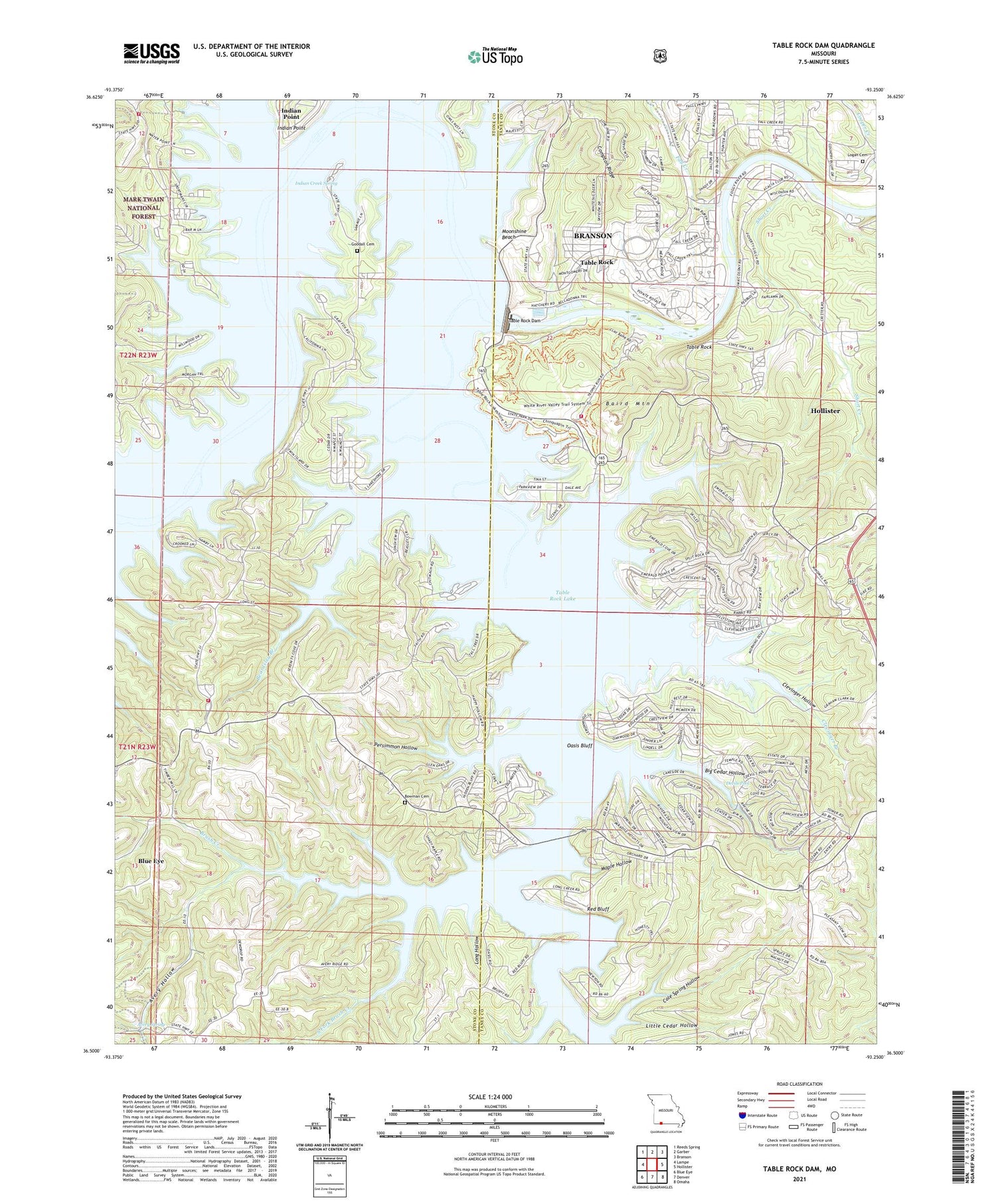Table Rock Dam Missouri US Topo Map Image