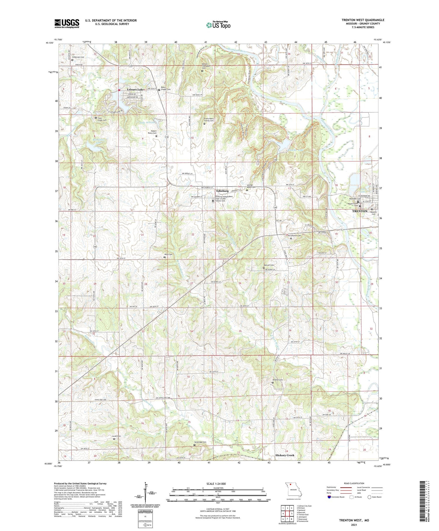 Trenton West Missouri US Topo Map Image