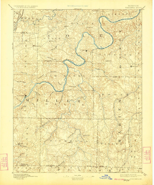 Historic 1894 Tuscumbia Missouri 30'x30' Topo Map Image