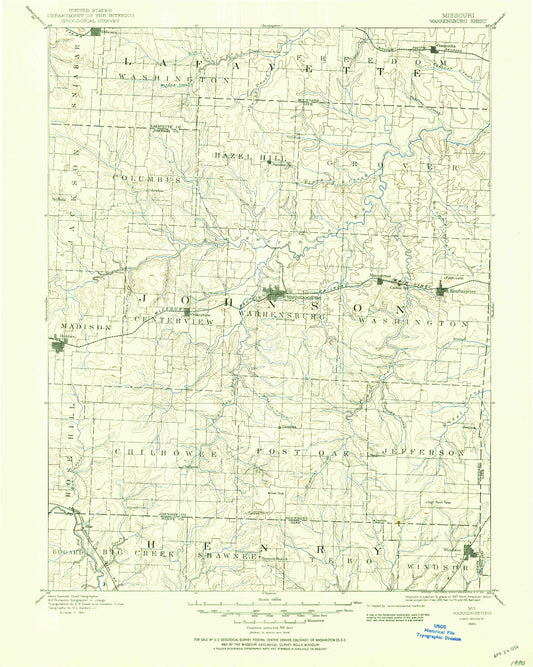 Historic 1885 Warrensburg Missouri 30'x30' Topo Map Image