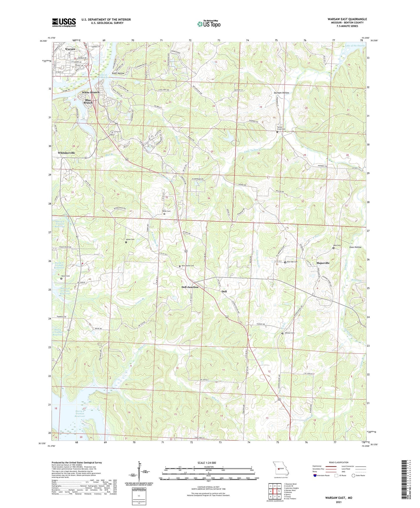 Warsaw East Missouri US Topo Map Image