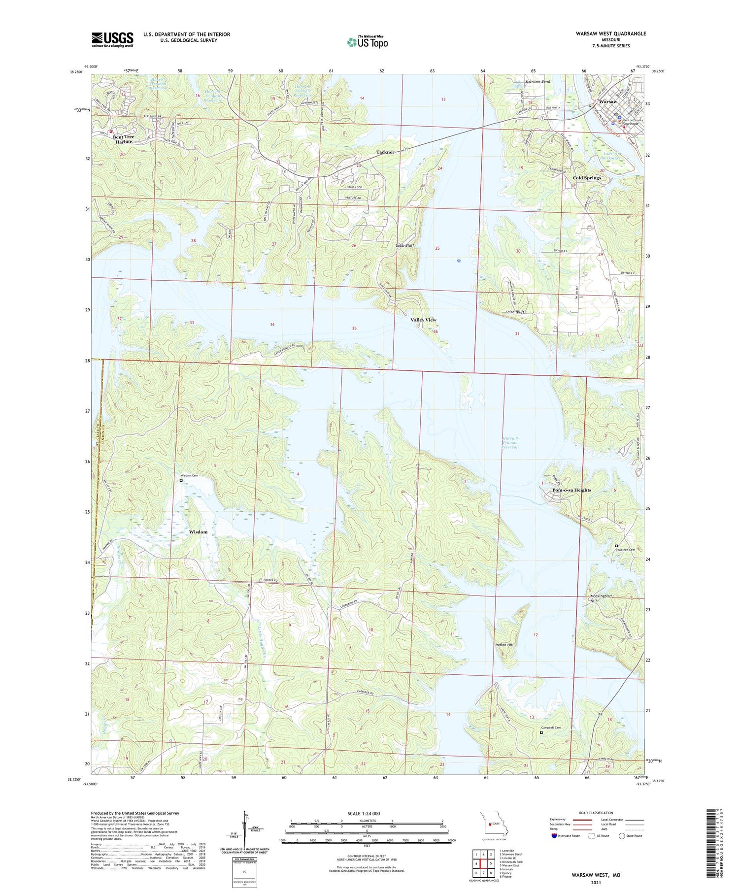 Warsaw West Missouri US Topo Map Image
