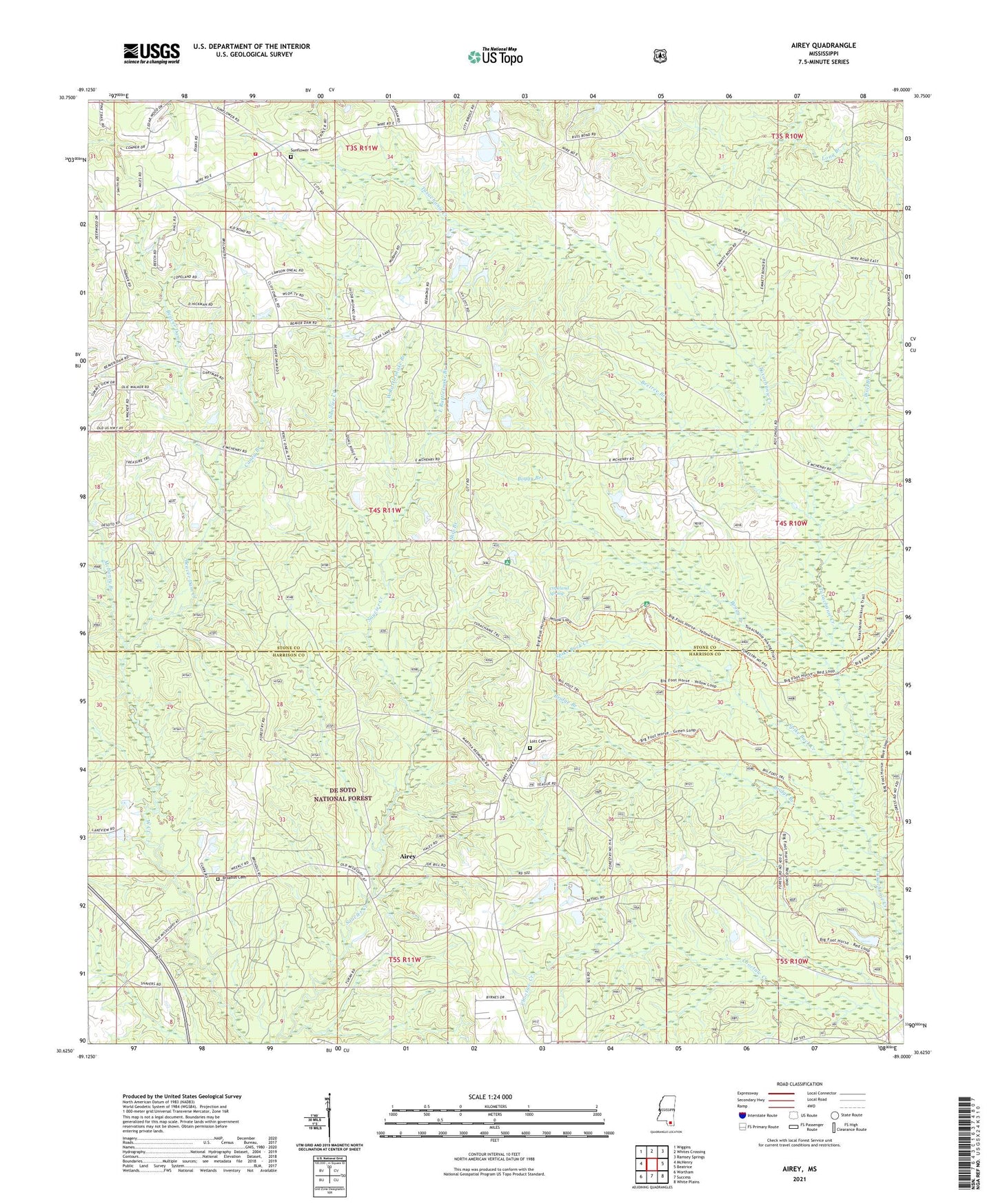 Airey Mississippi US Topo Map Image