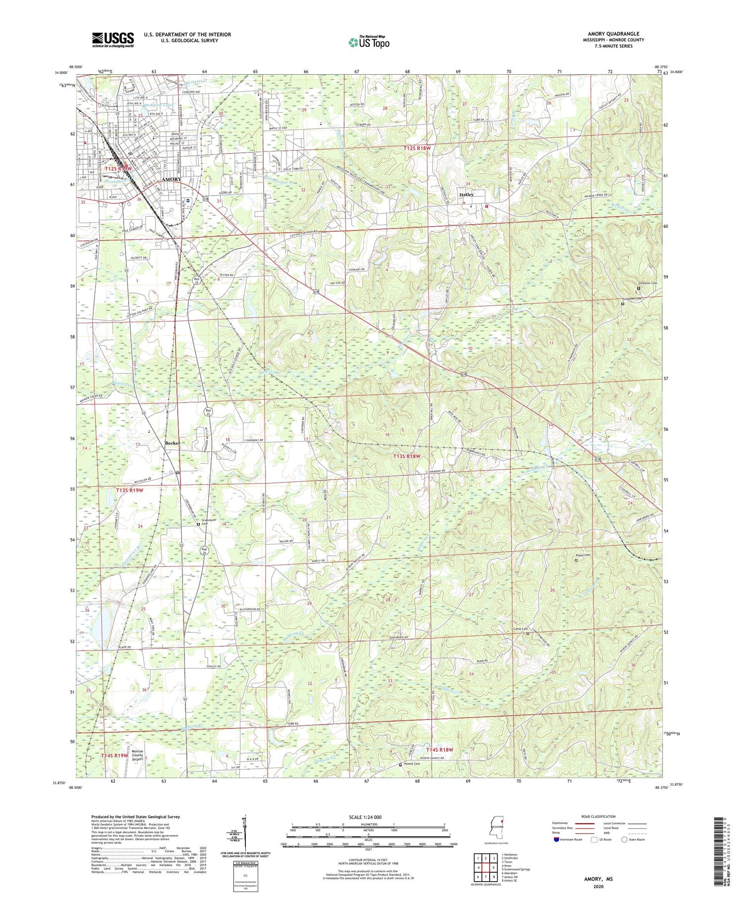 Amory Mississippi US Topo Map Image
