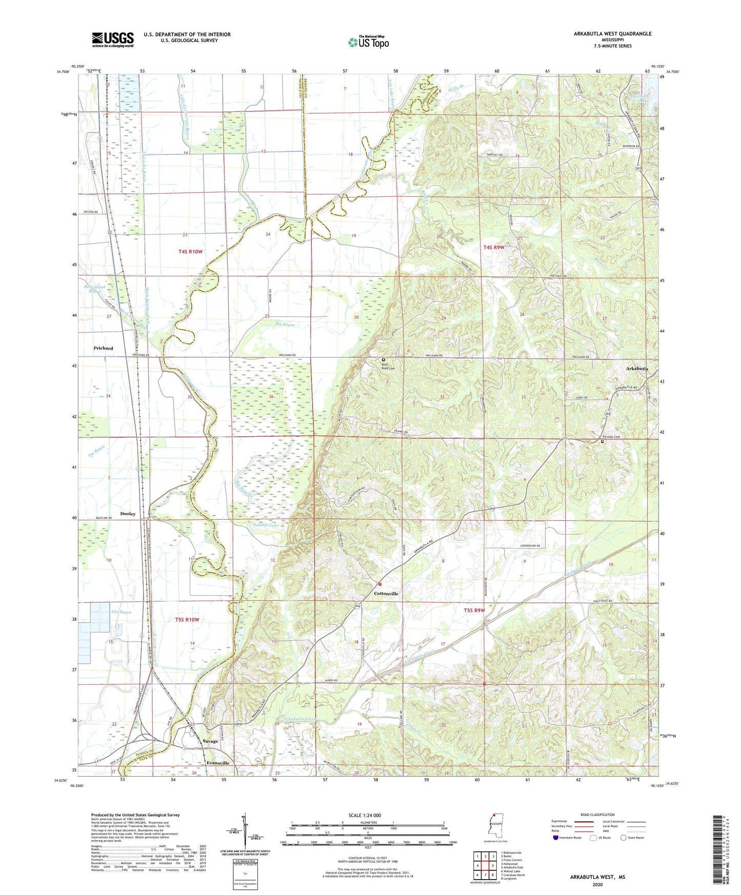 Arkabutla West Mississippi US Topo Map Image