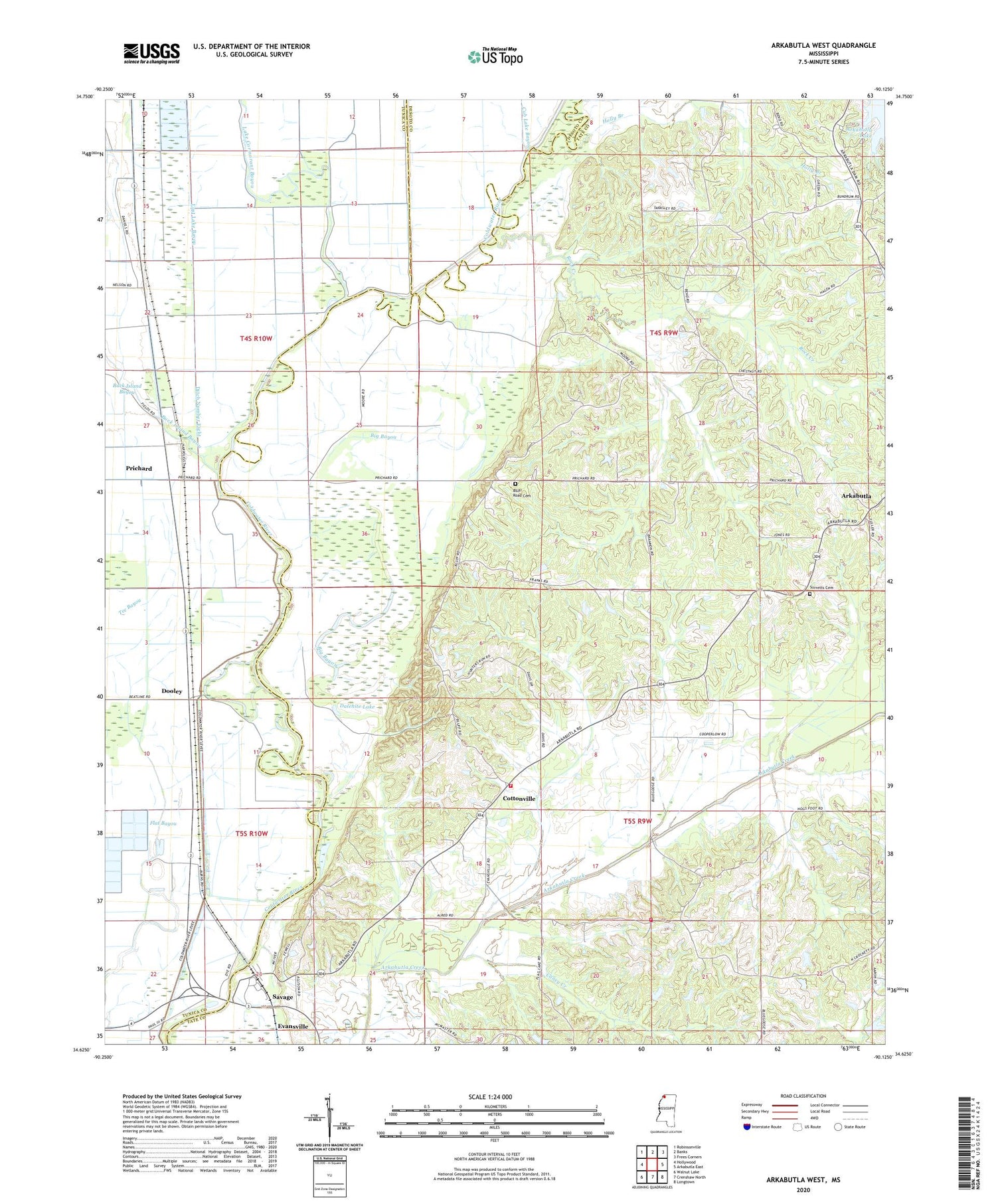 Arkabutla West Mississippi US Topo Map Image