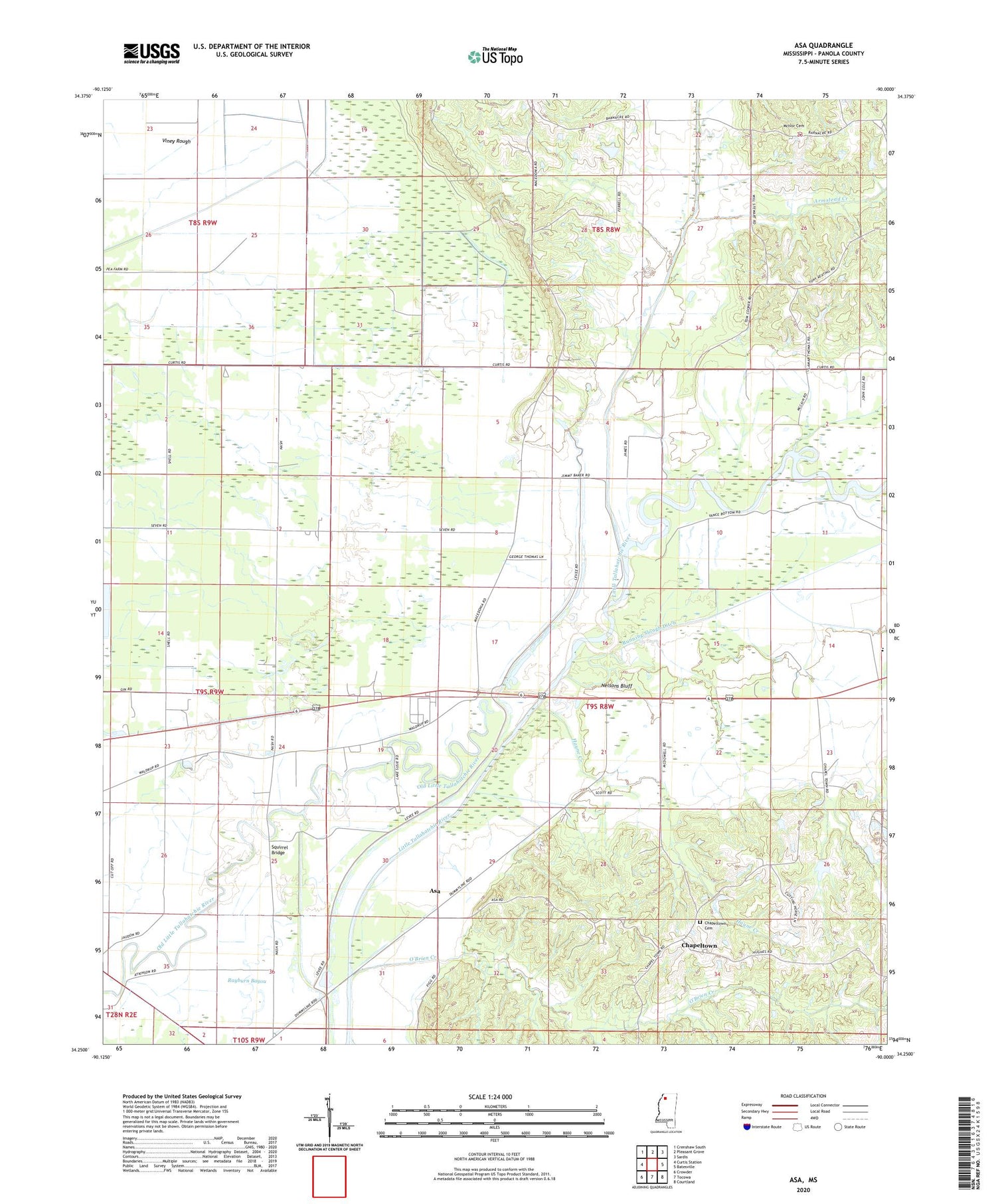 Asa Mississippi US Topo Map Image
