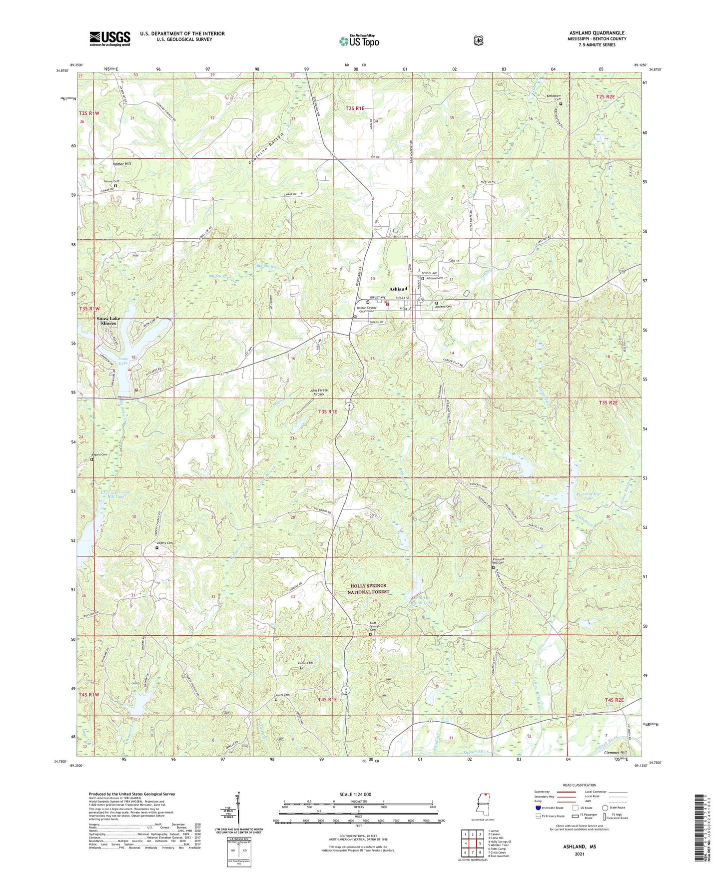 Ashland Mississippi US Topo Map Image