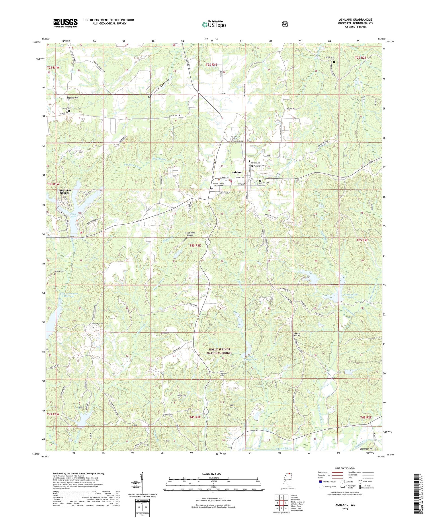 Ashland Mississippi US Topo Map Image