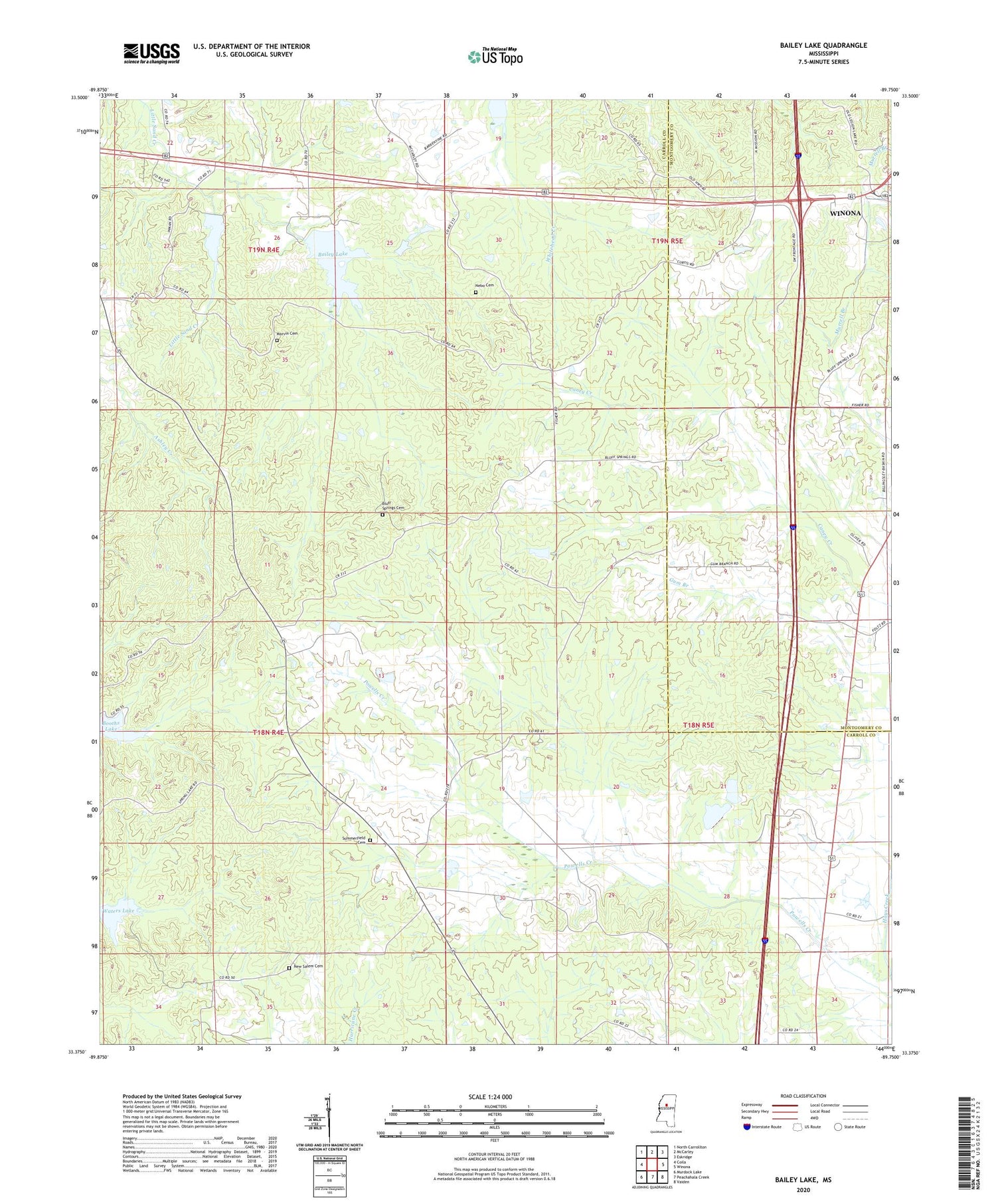 Bailey Lake Mississippi US Topo Map Image