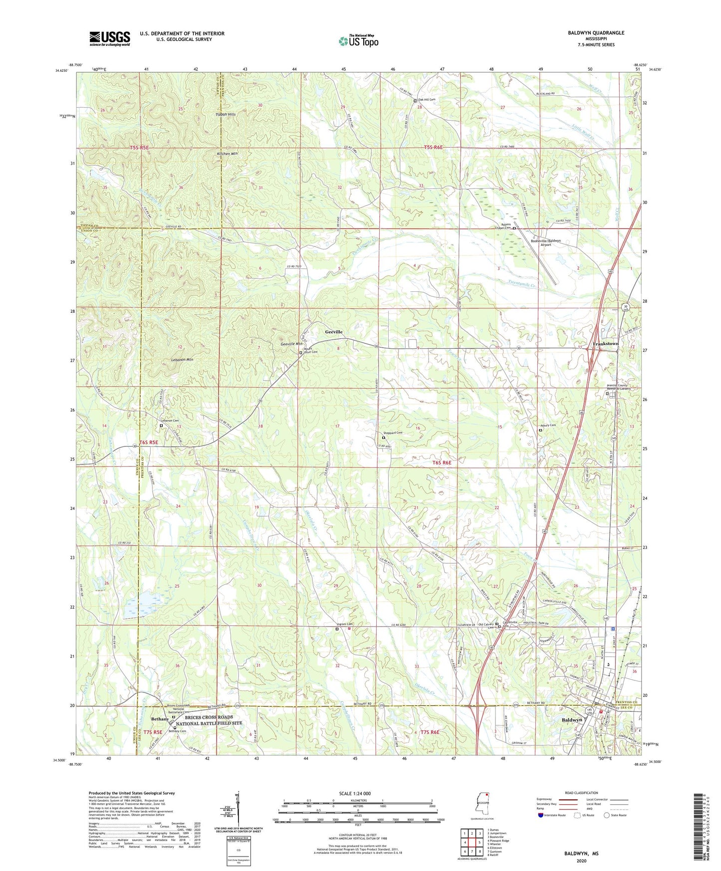 Baldwyn Mississippi US Topo Map Image