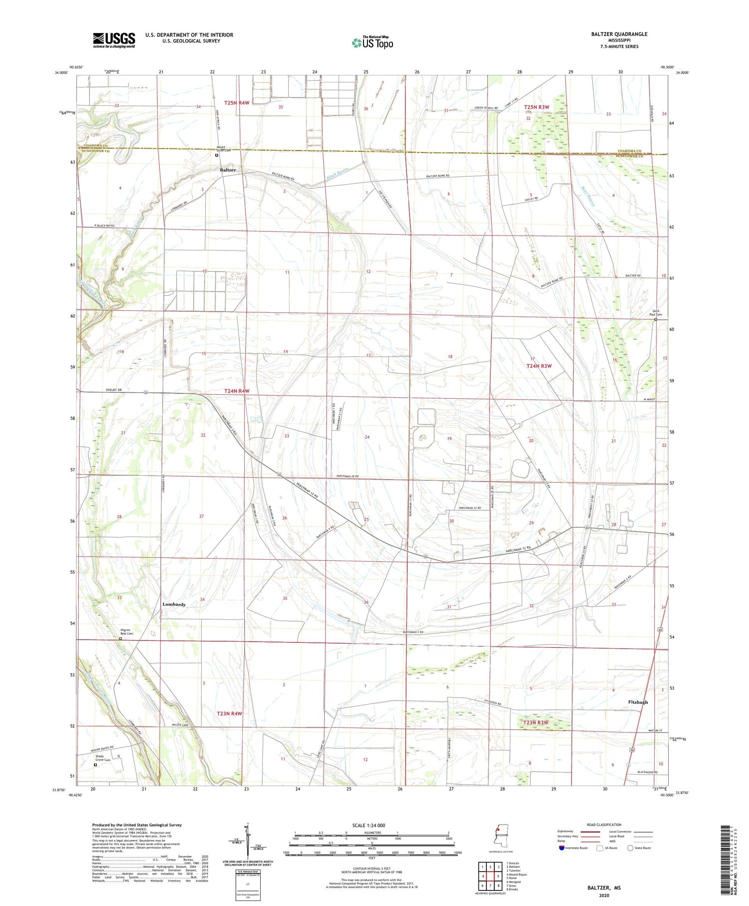 Baltzer Mississippi US Topo Map Image