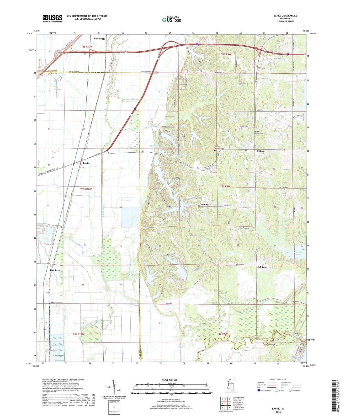 Banks Mississippi US Topo Map Image
