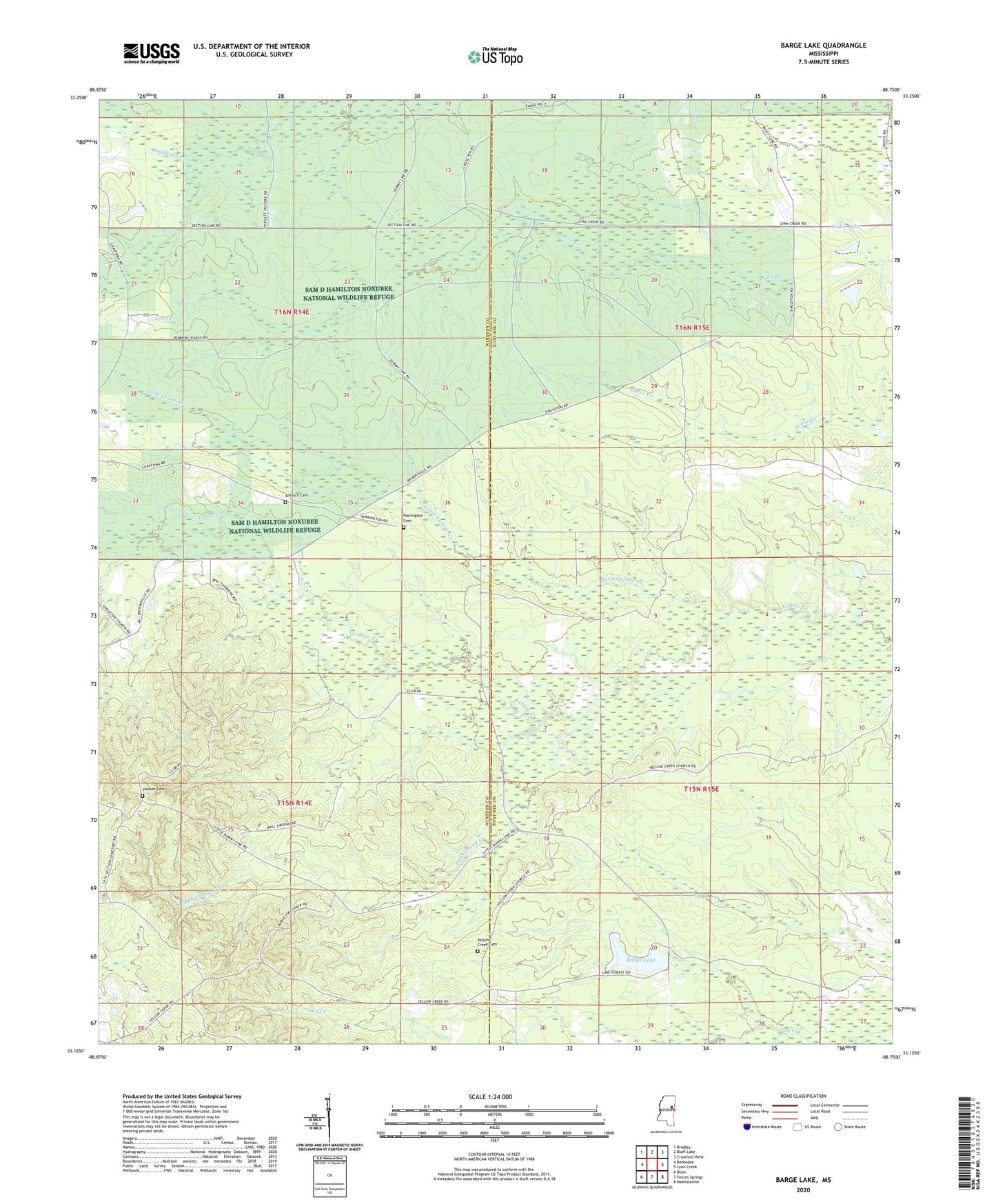 Barge Lake Mississippi US Topo Map Image
