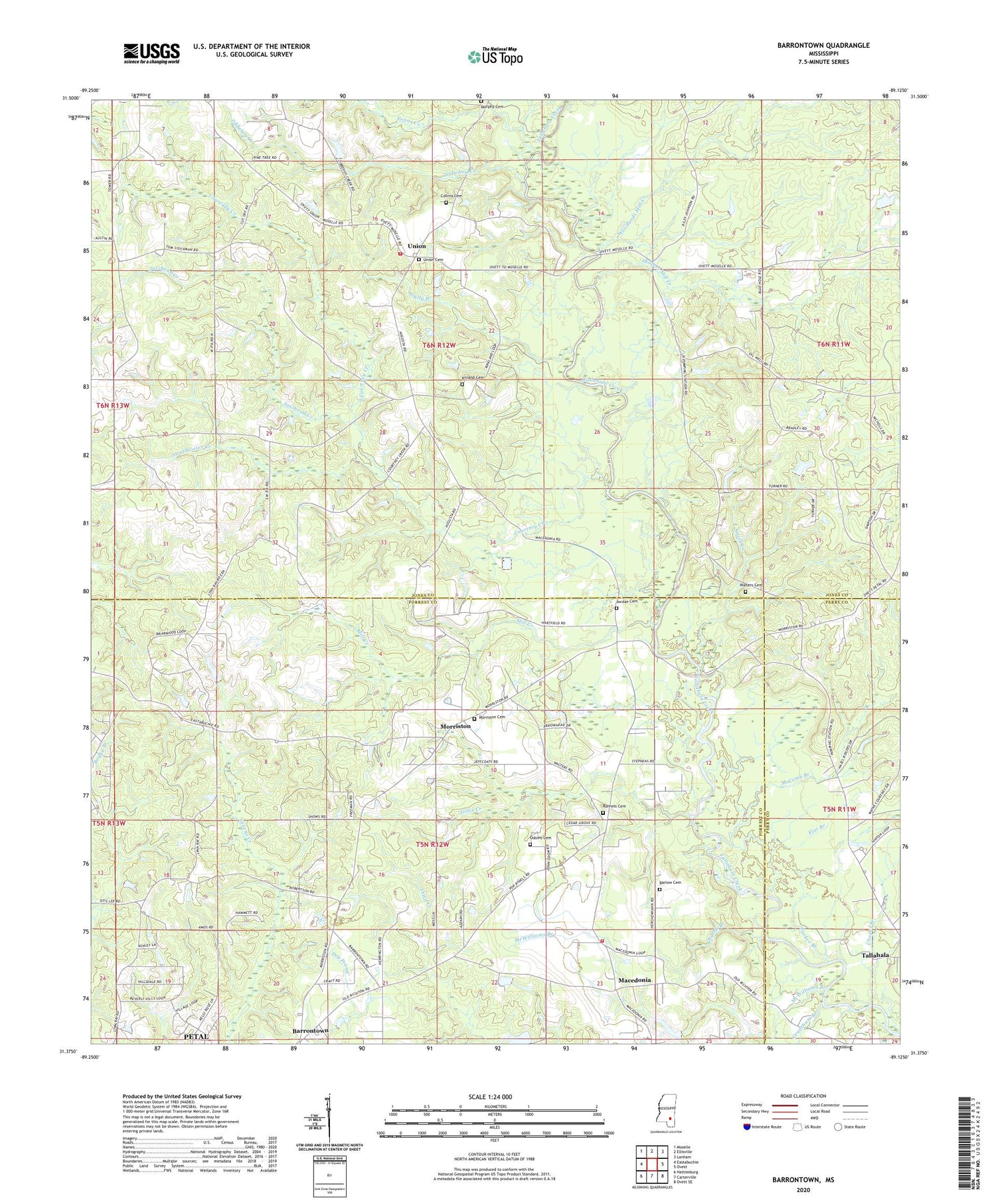 Barrontown Mississippi US Topo Map Image