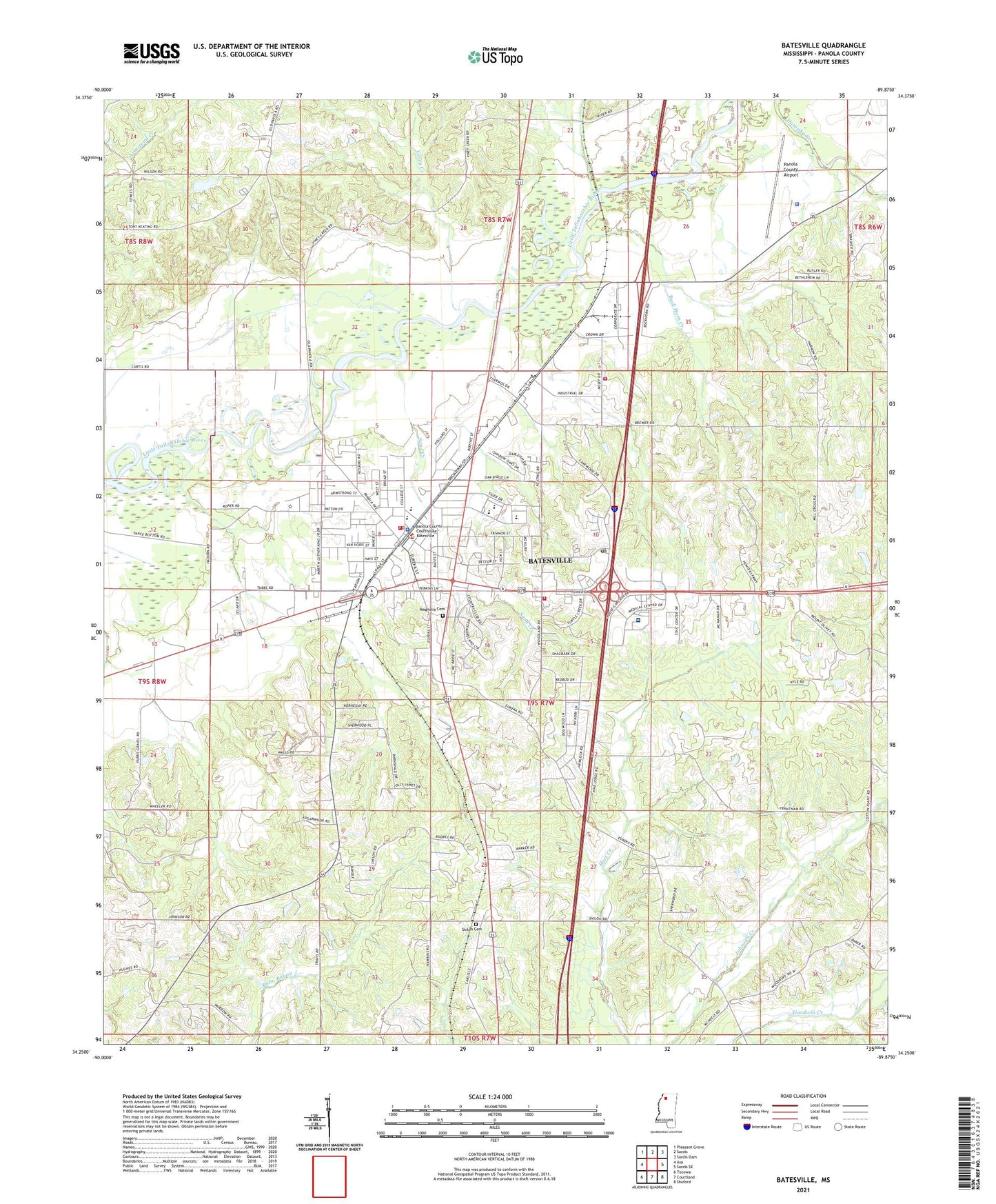 Batesville Mississippi US Topo Map Image