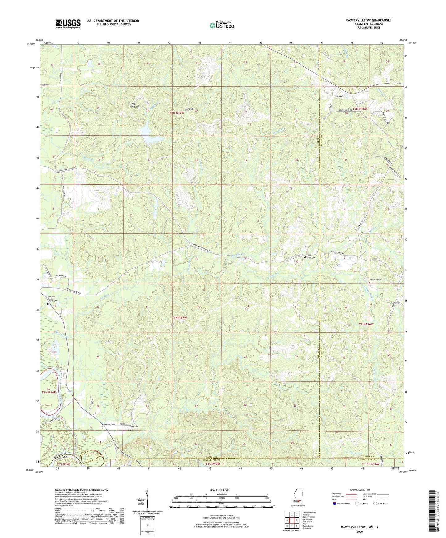 Baxterville SW Mississippi US Topo Map Image