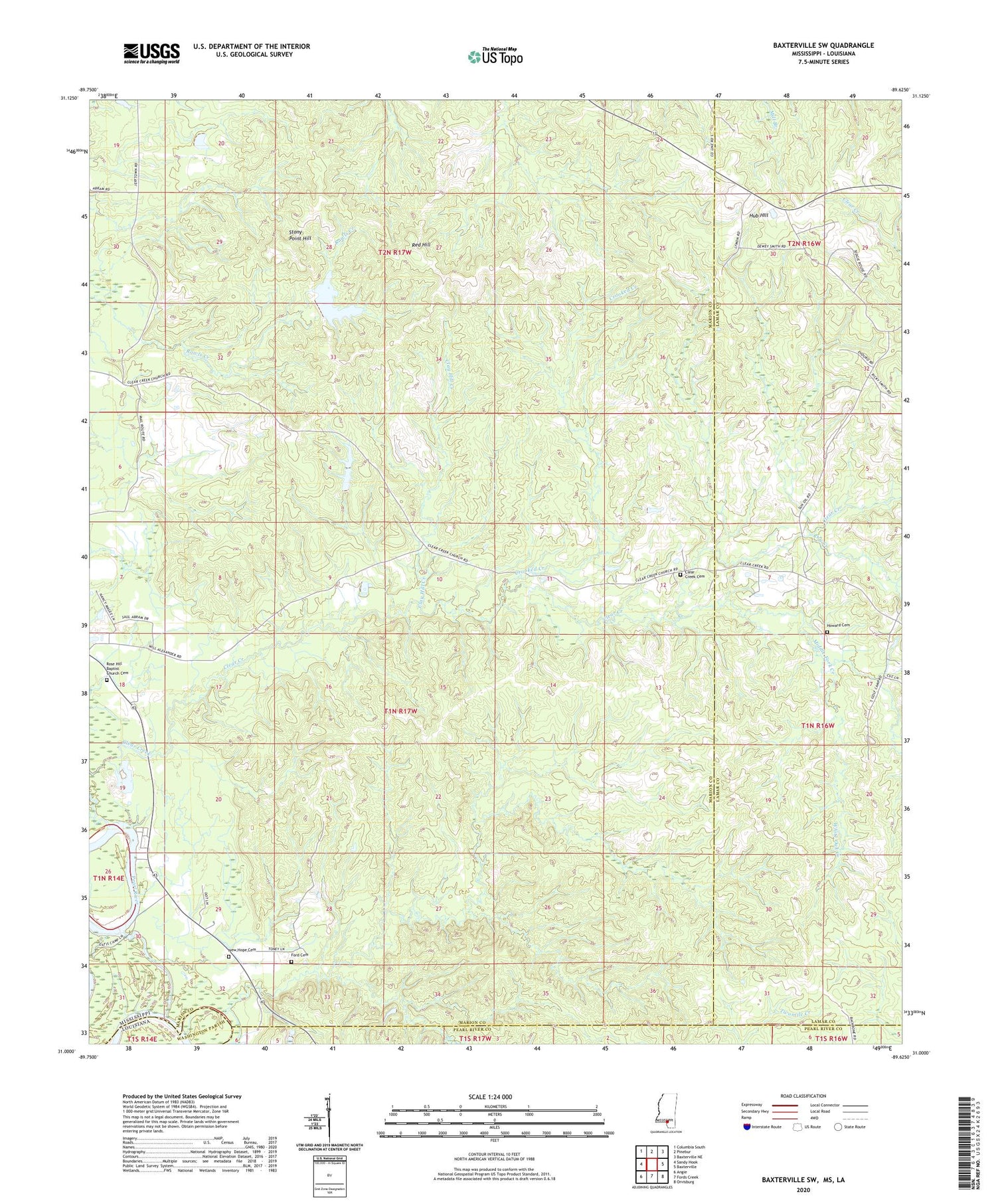 Baxterville SW Mississippi US Topo Map Image