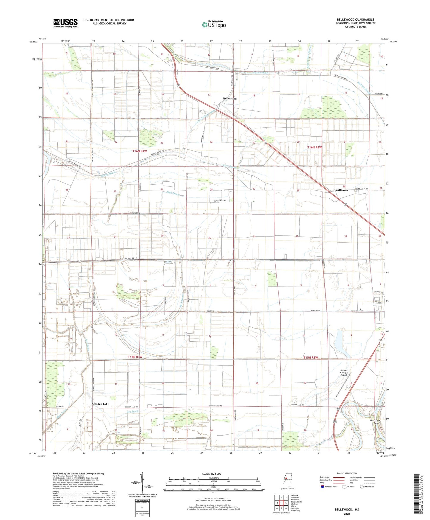 Bellewood Mississippi US Topo Map Image