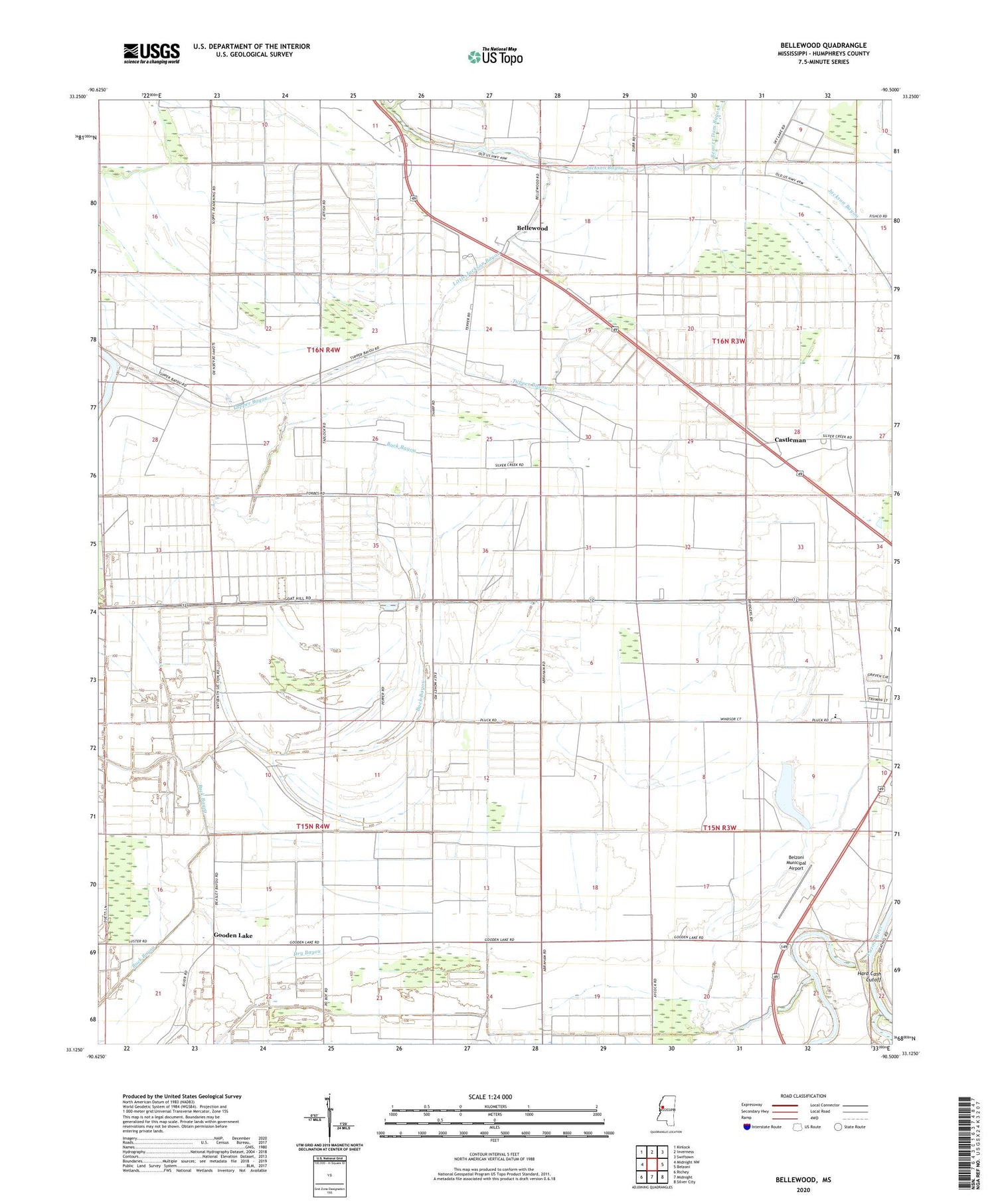 Bellewood Mississippi US Topo Map Image
