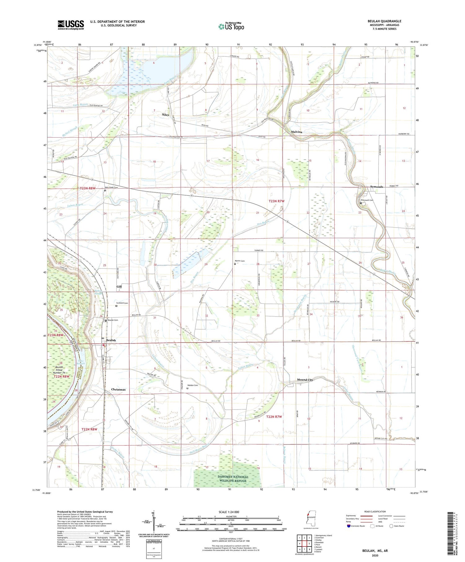 Beulah Mississippi US Topo Map Image
