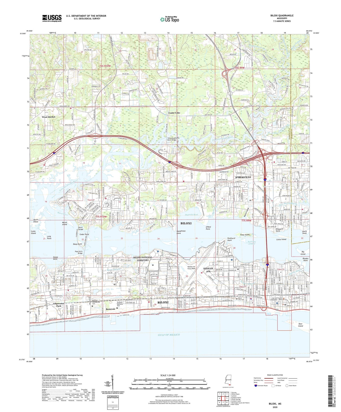 Biloxi Mississippi US Topo Map Image