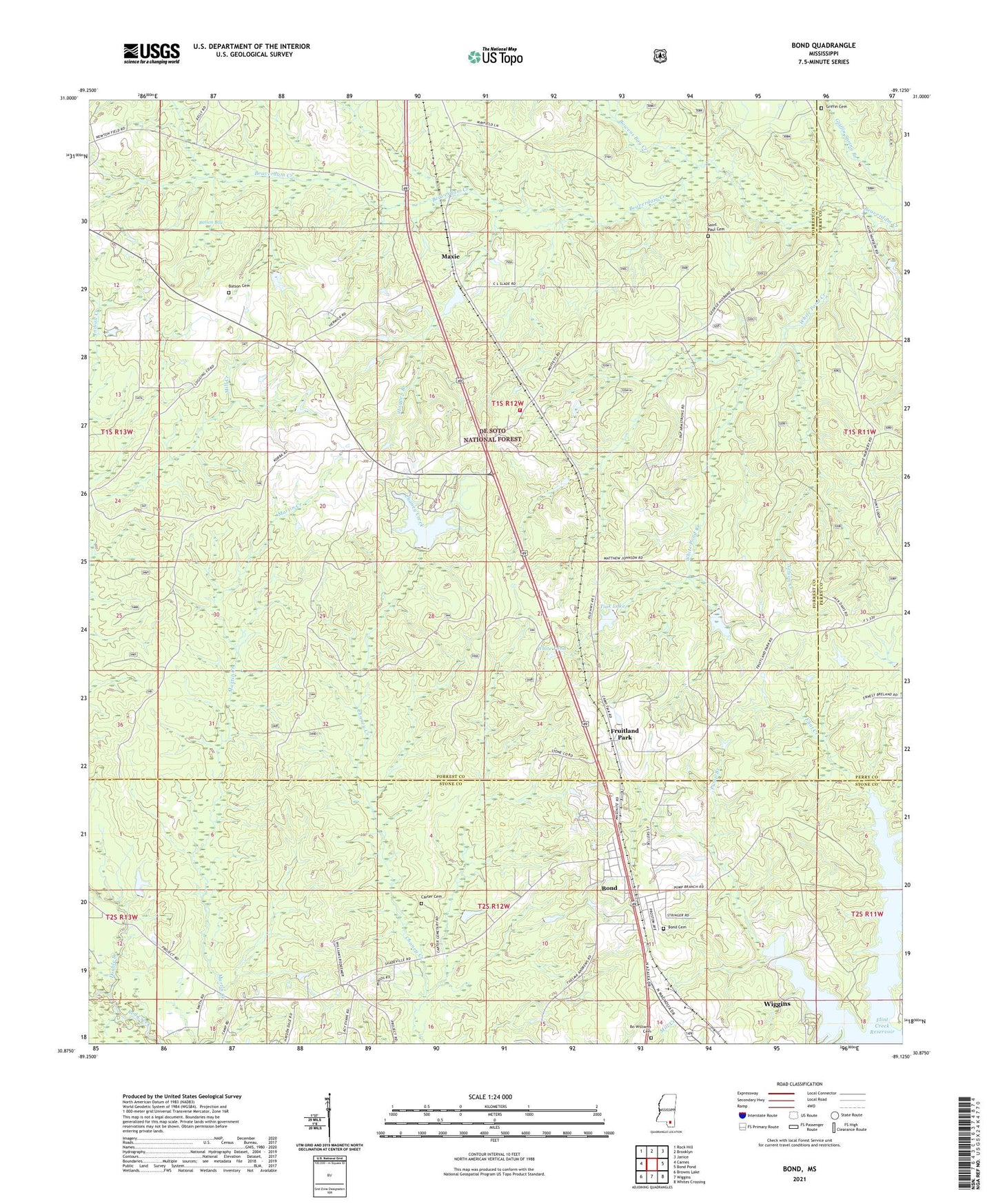 Bond Mississippi US Topo Map Image