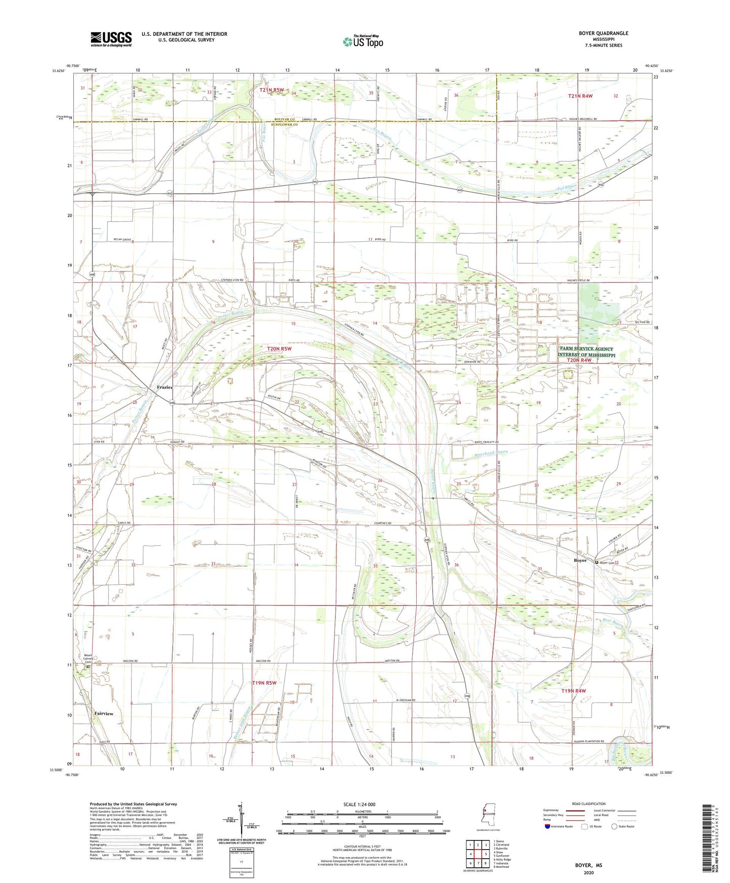 Boyer Mississippi US Topo Map Image