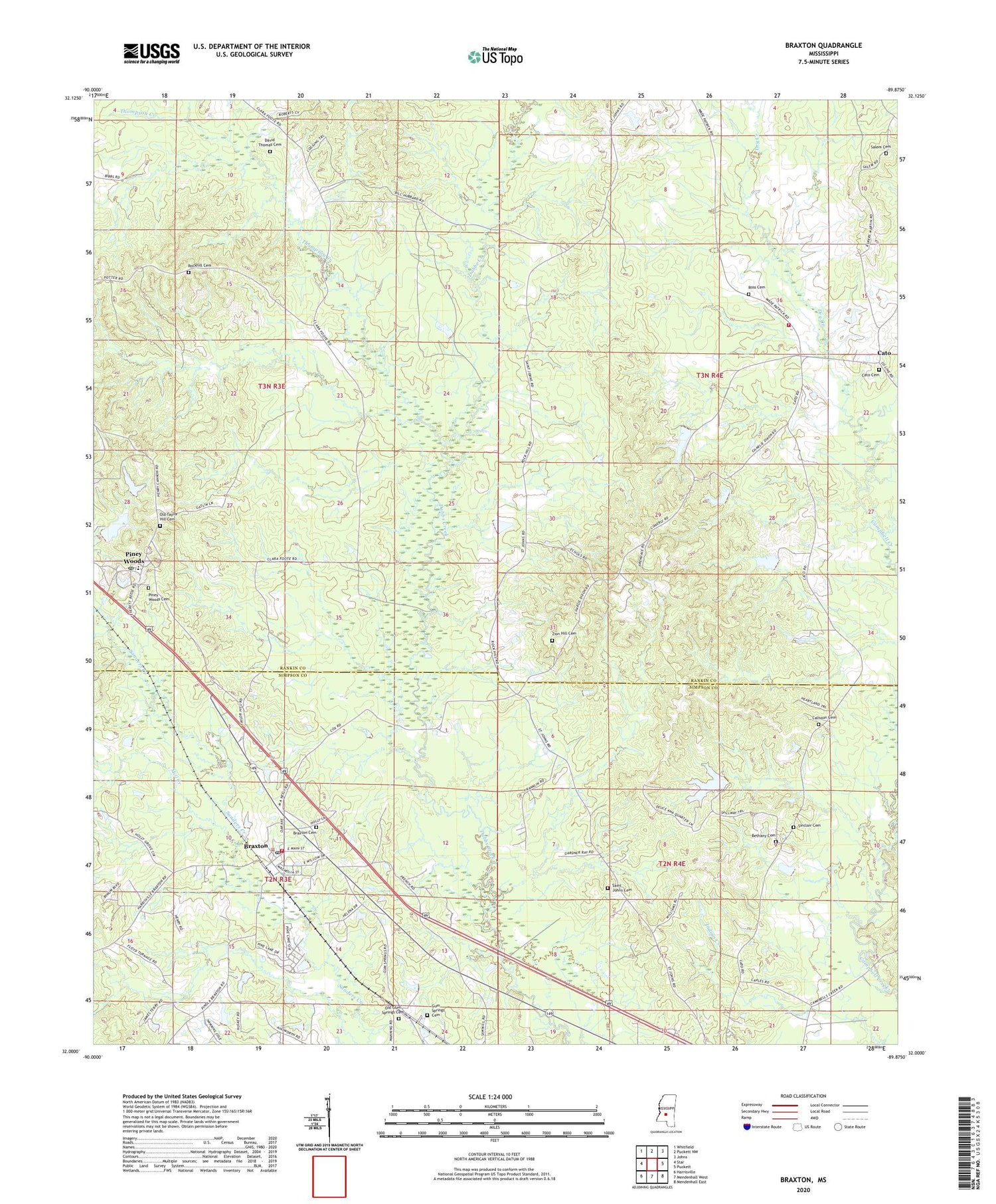 Braxton Mississippi US Topo Map Image