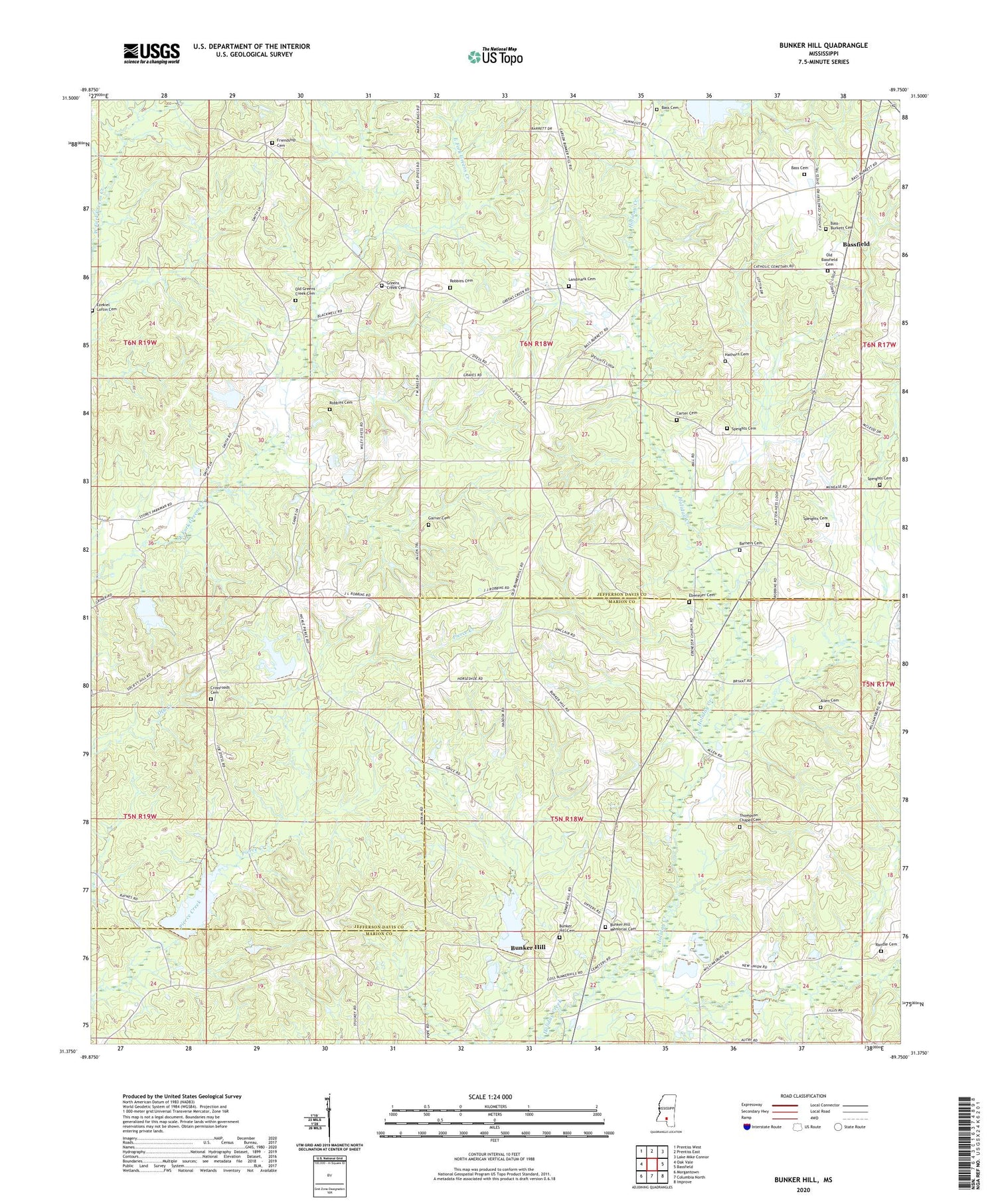 Bunker Hill Mississippi US Topo Map Image