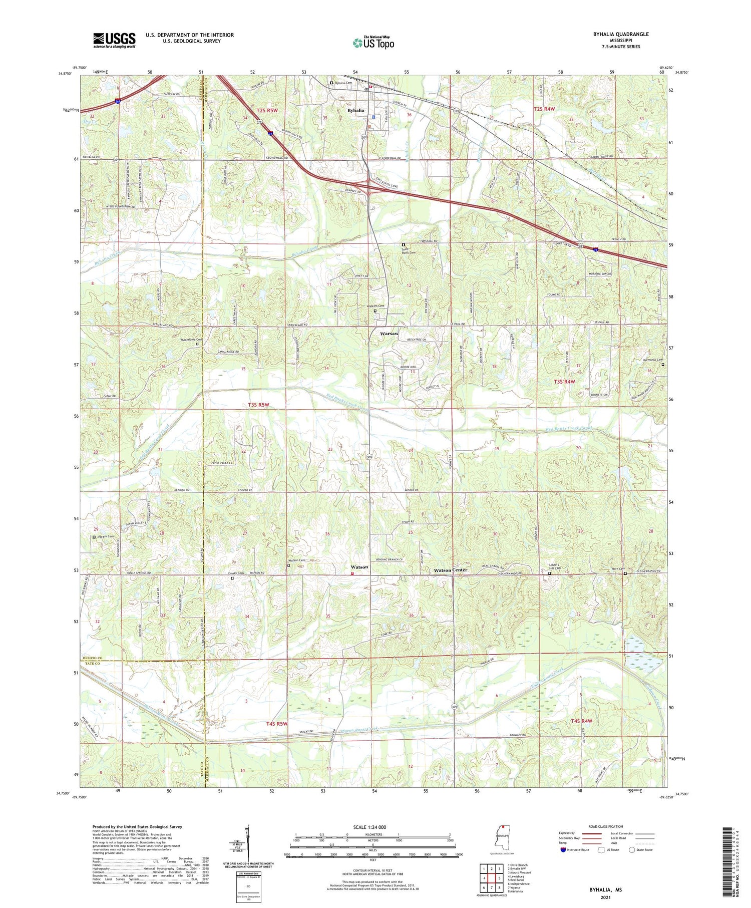 Byhalia Mississippi US Topo Map Image