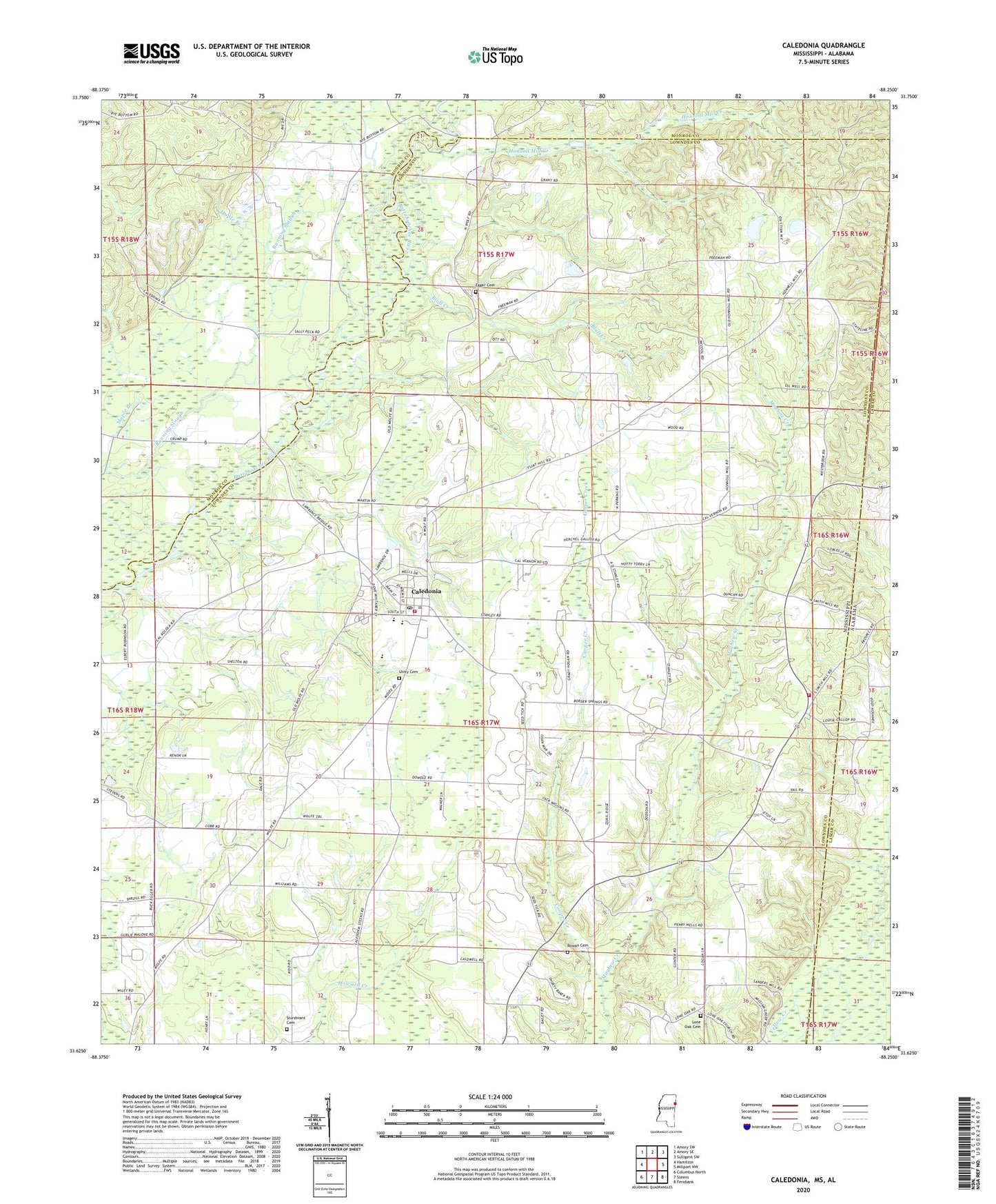 Caledonia Mississippi US Topo Map Image