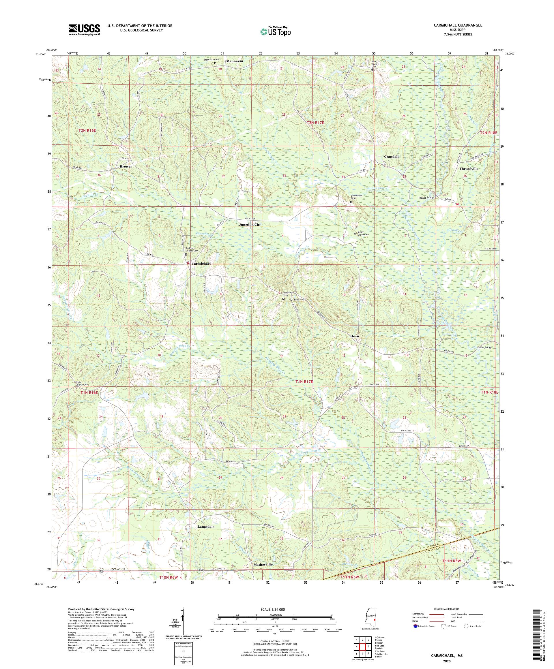 Carmichael Mississippi US Topo Map – MyTopo Map Store