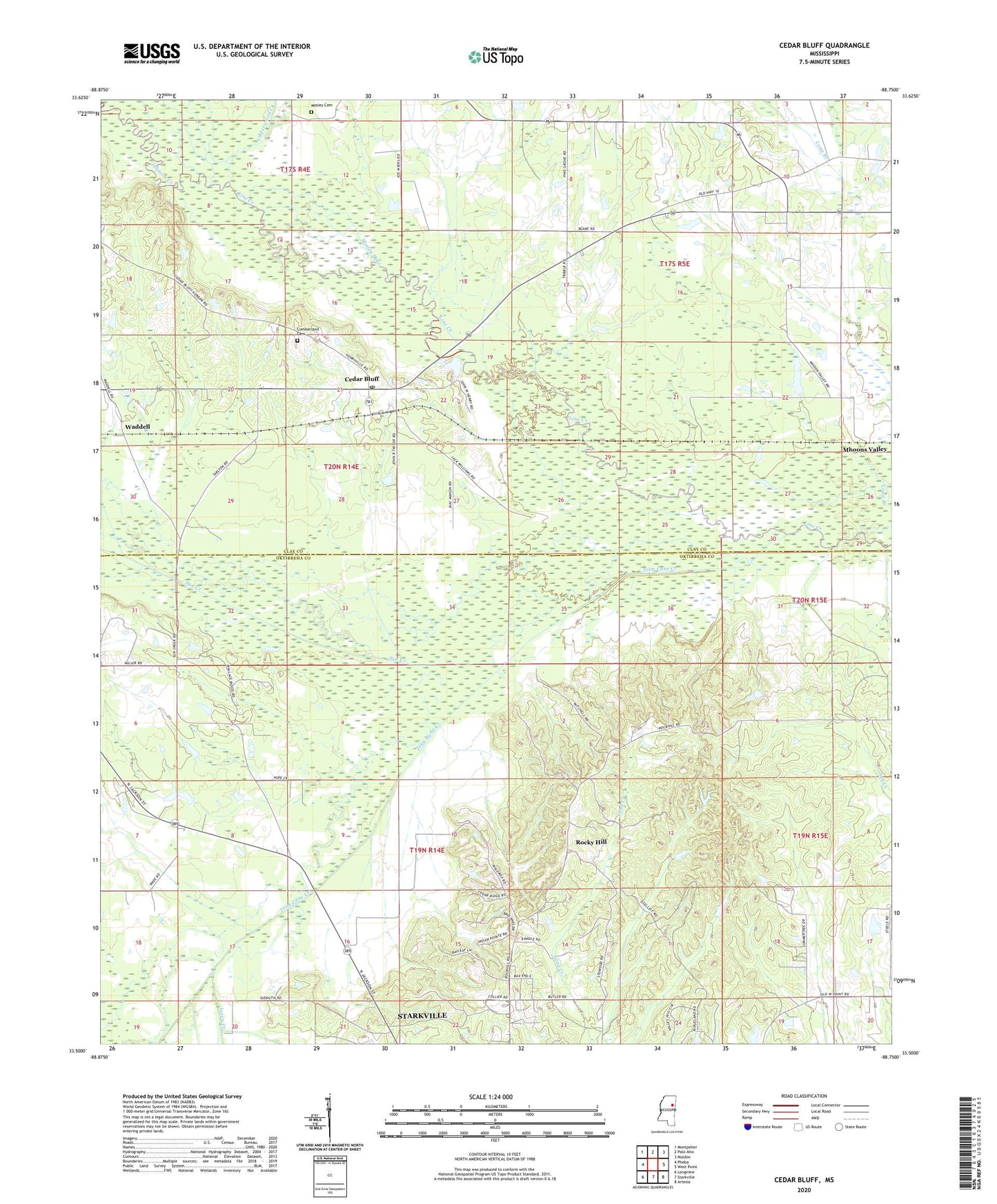 Cedar Bluff Mississippi US Topo Map Image