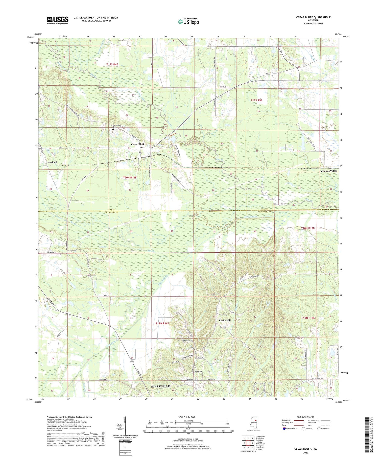 Cedar Bluff Mississippi US Topo Map Image