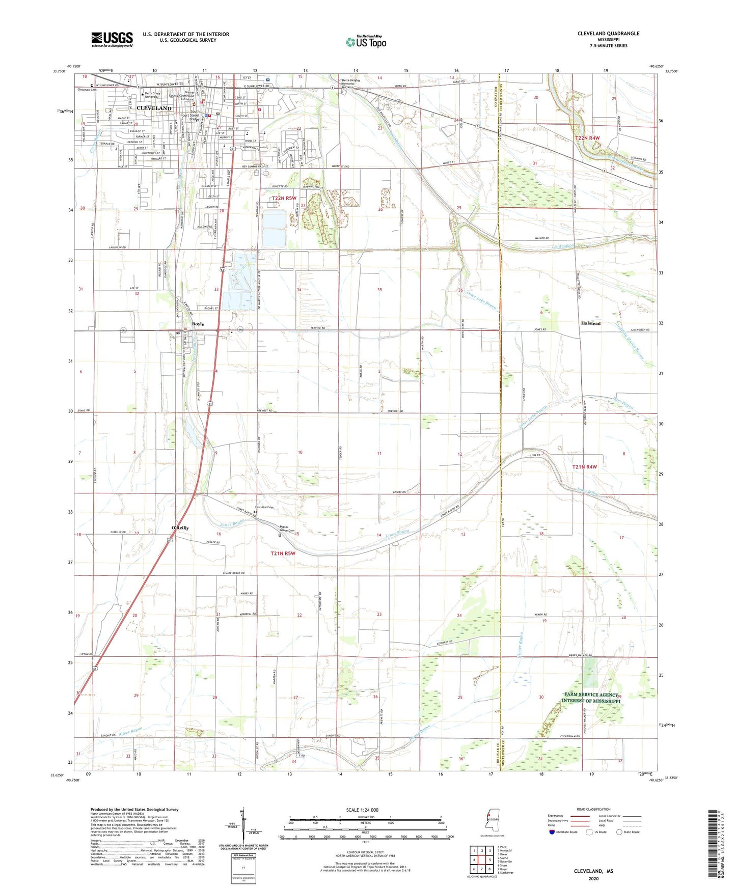 Cleveland Mississippi US Topo Map Image