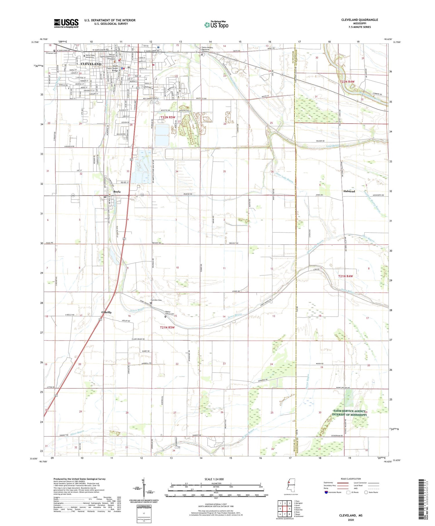 Cleveland Mississippi US Topo Map Image