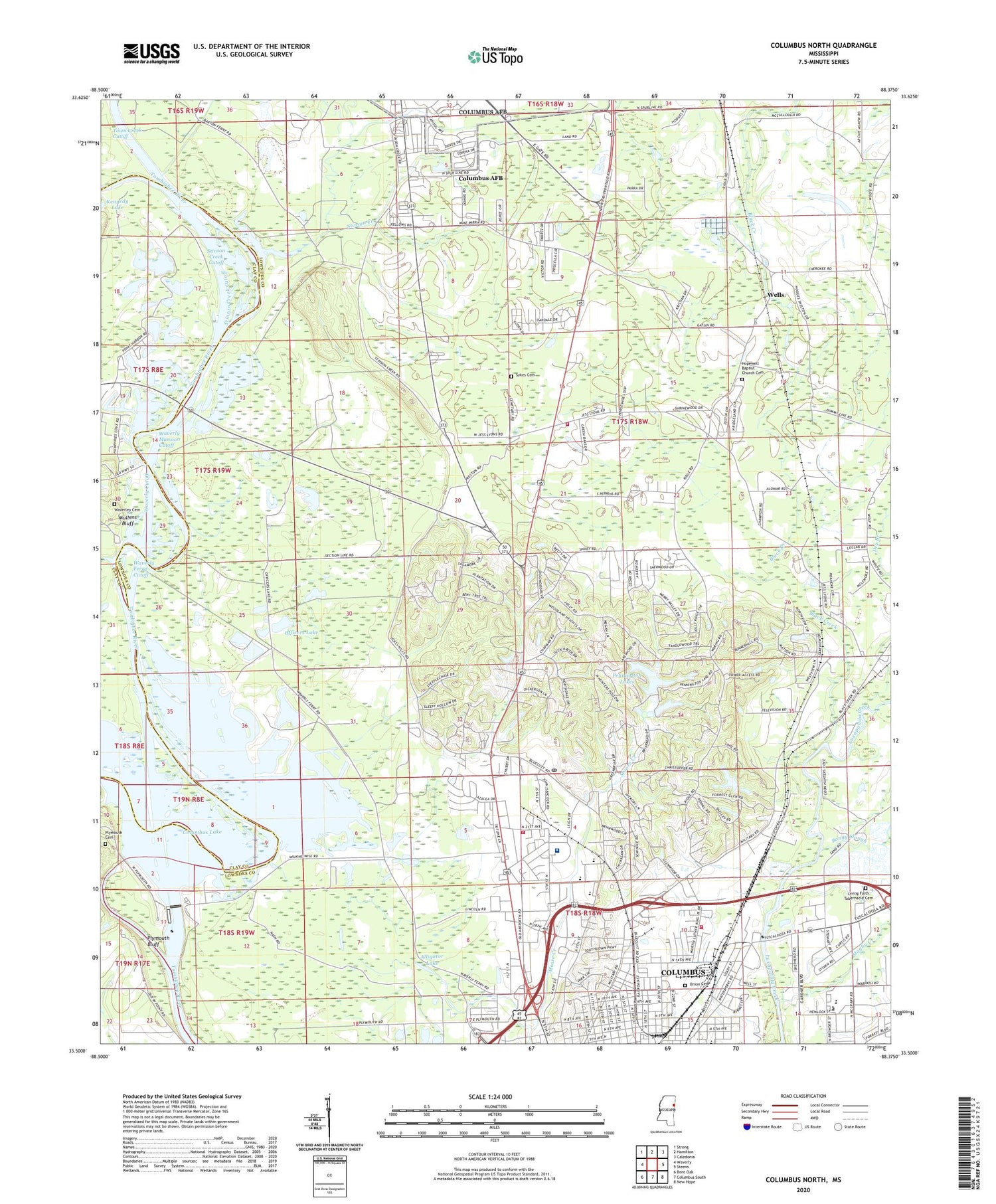 Columbus North Mississippi US Topo Map Image