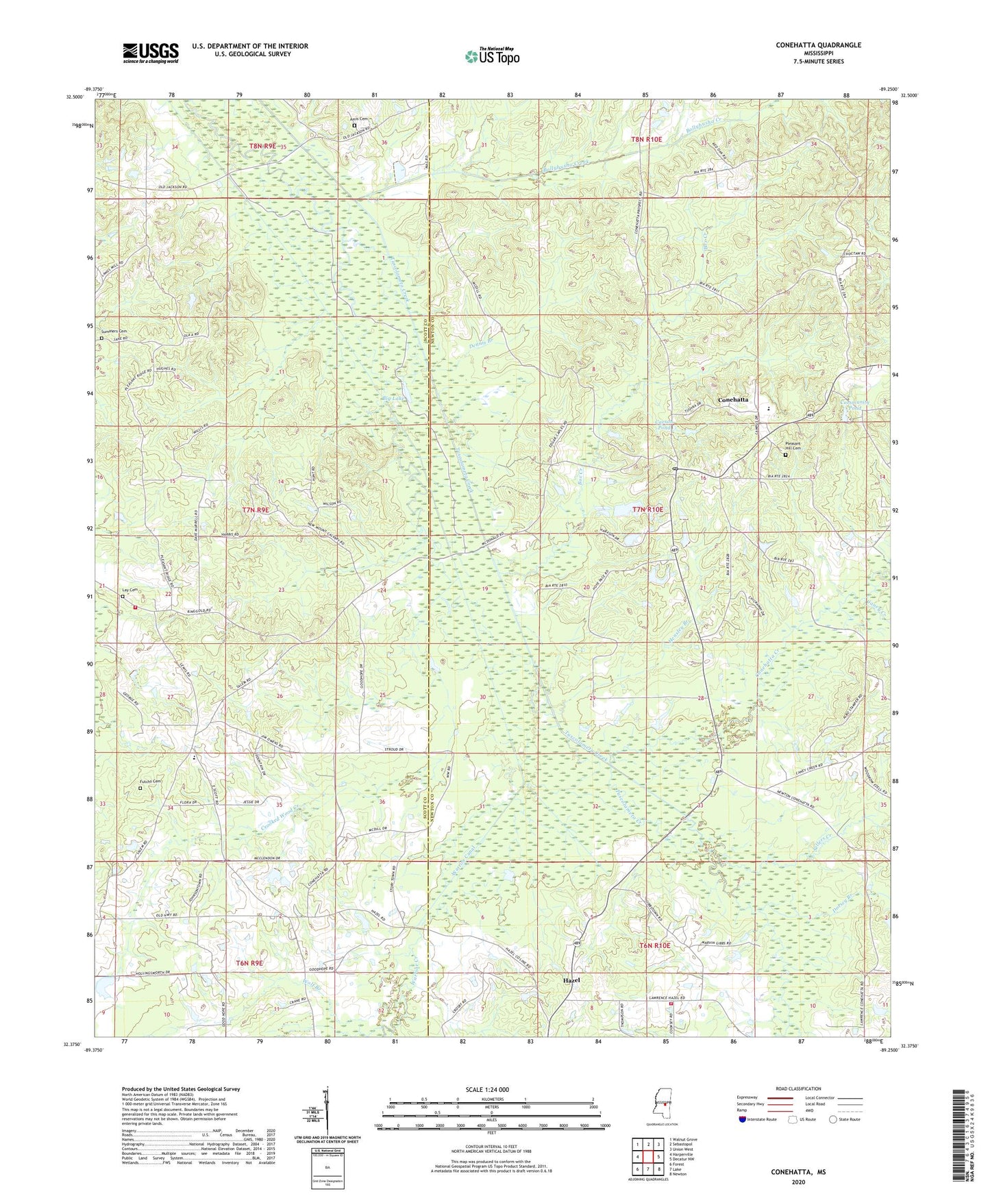 Conehatta Mississippi US Topo Map Image