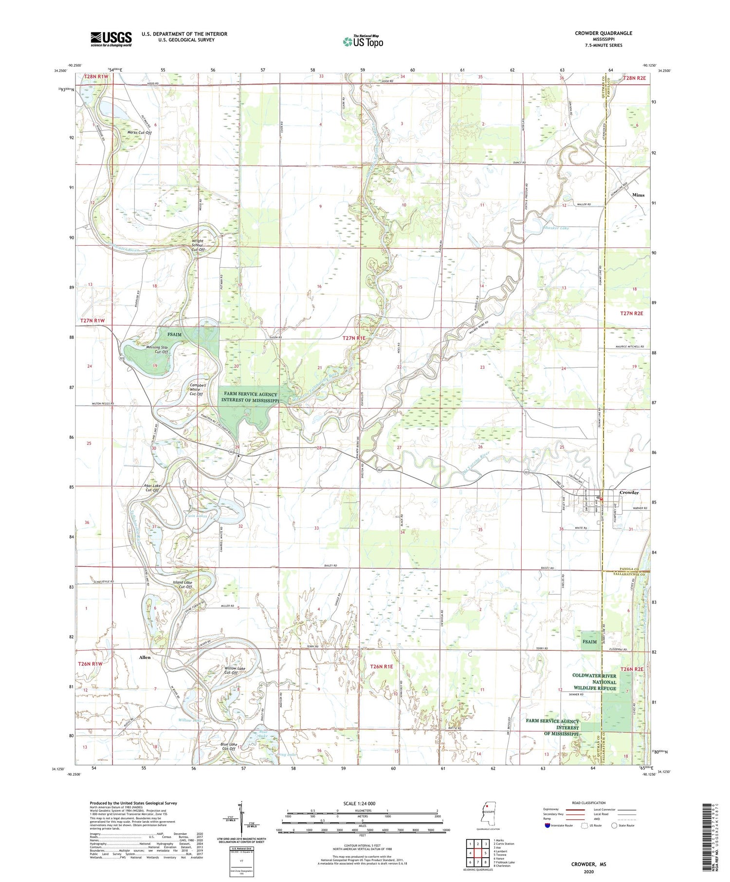 Crowder Mississippi US Topo Map Image