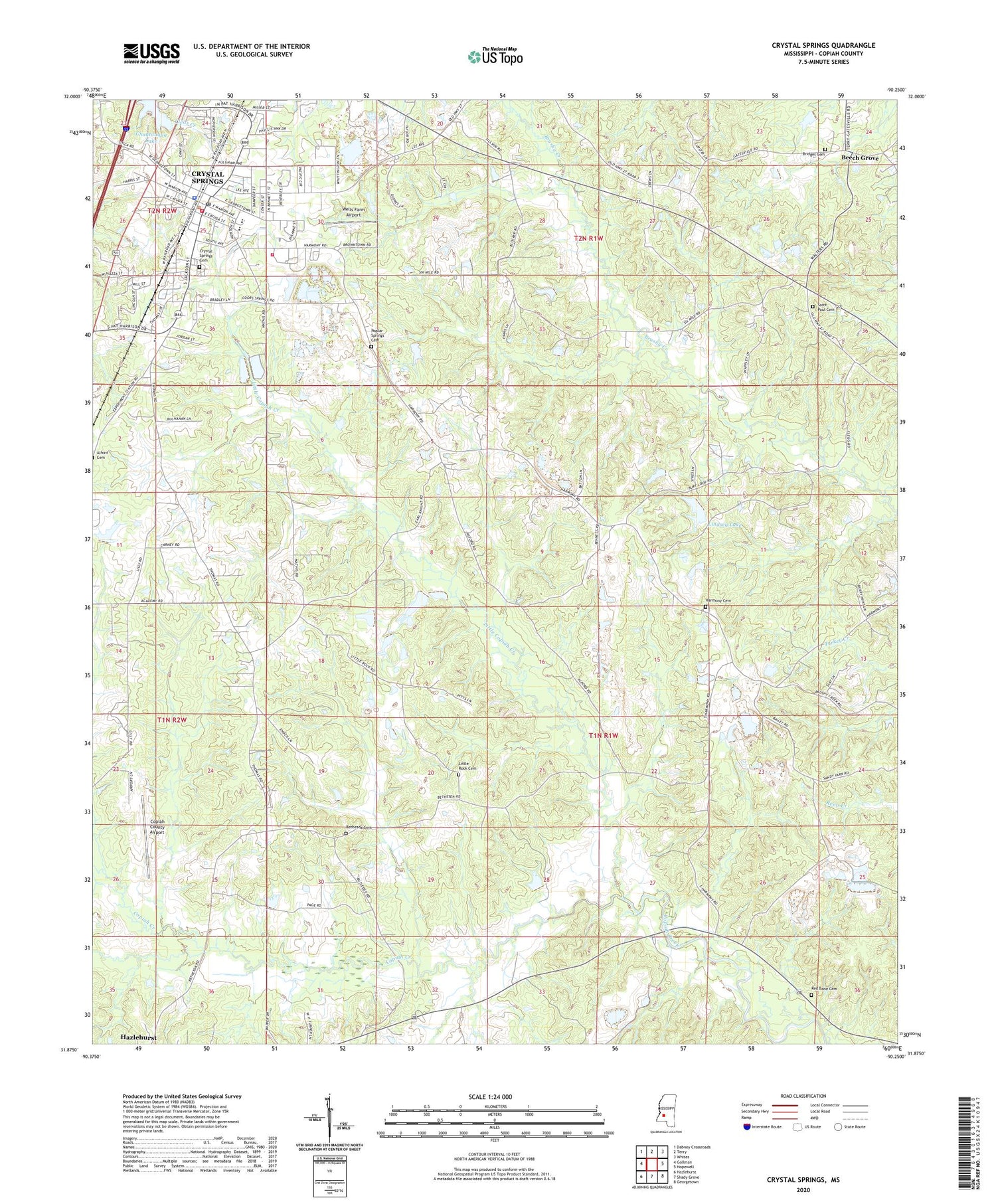 Crystal Springs Mississippi US Topo Map Image