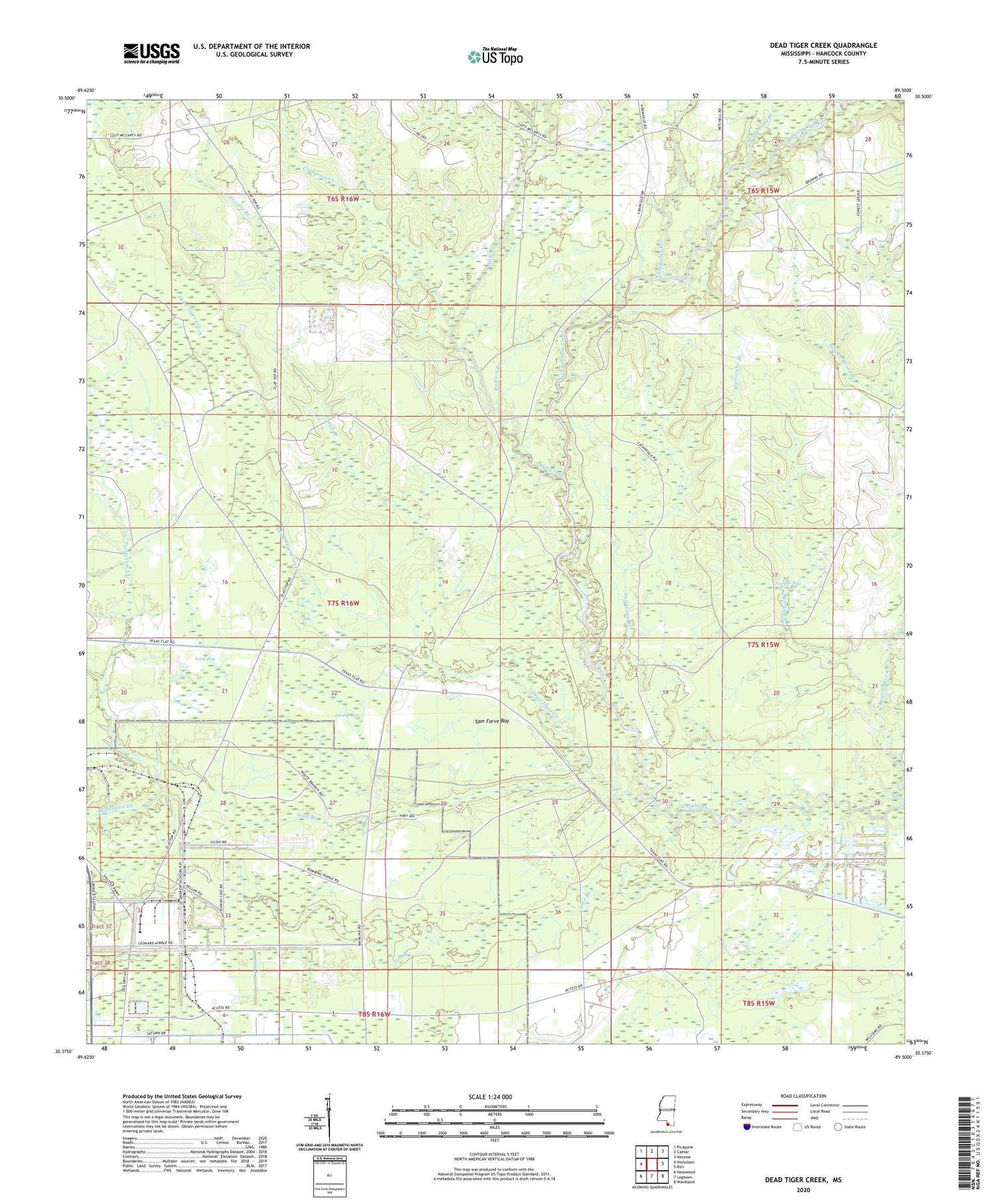 Dead Tiger Creek Mississippi US Topo Map Image