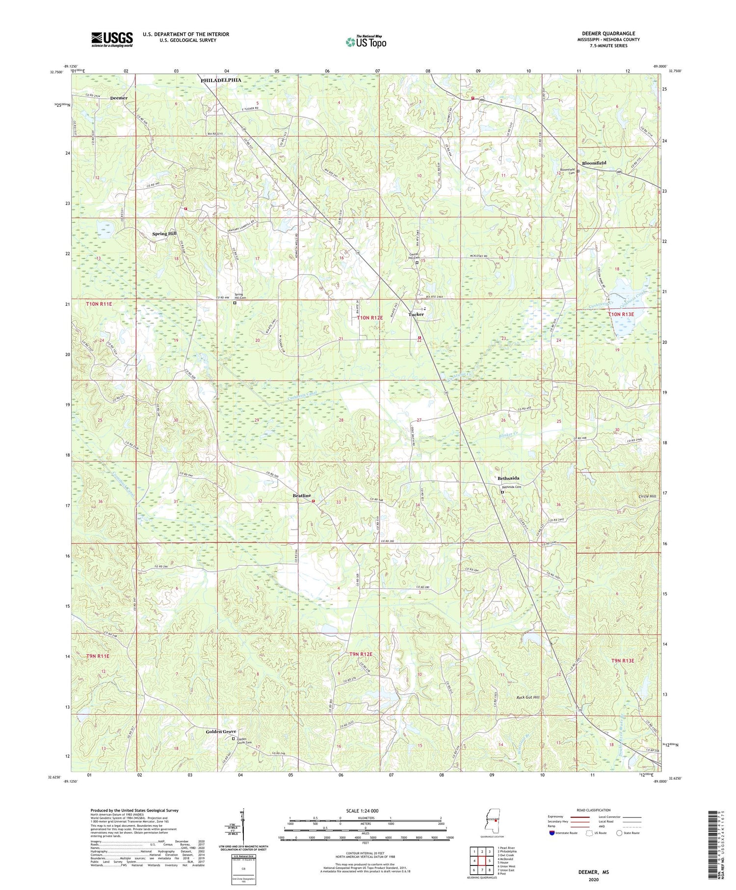 Deemer Mississippi US Topo Map Image