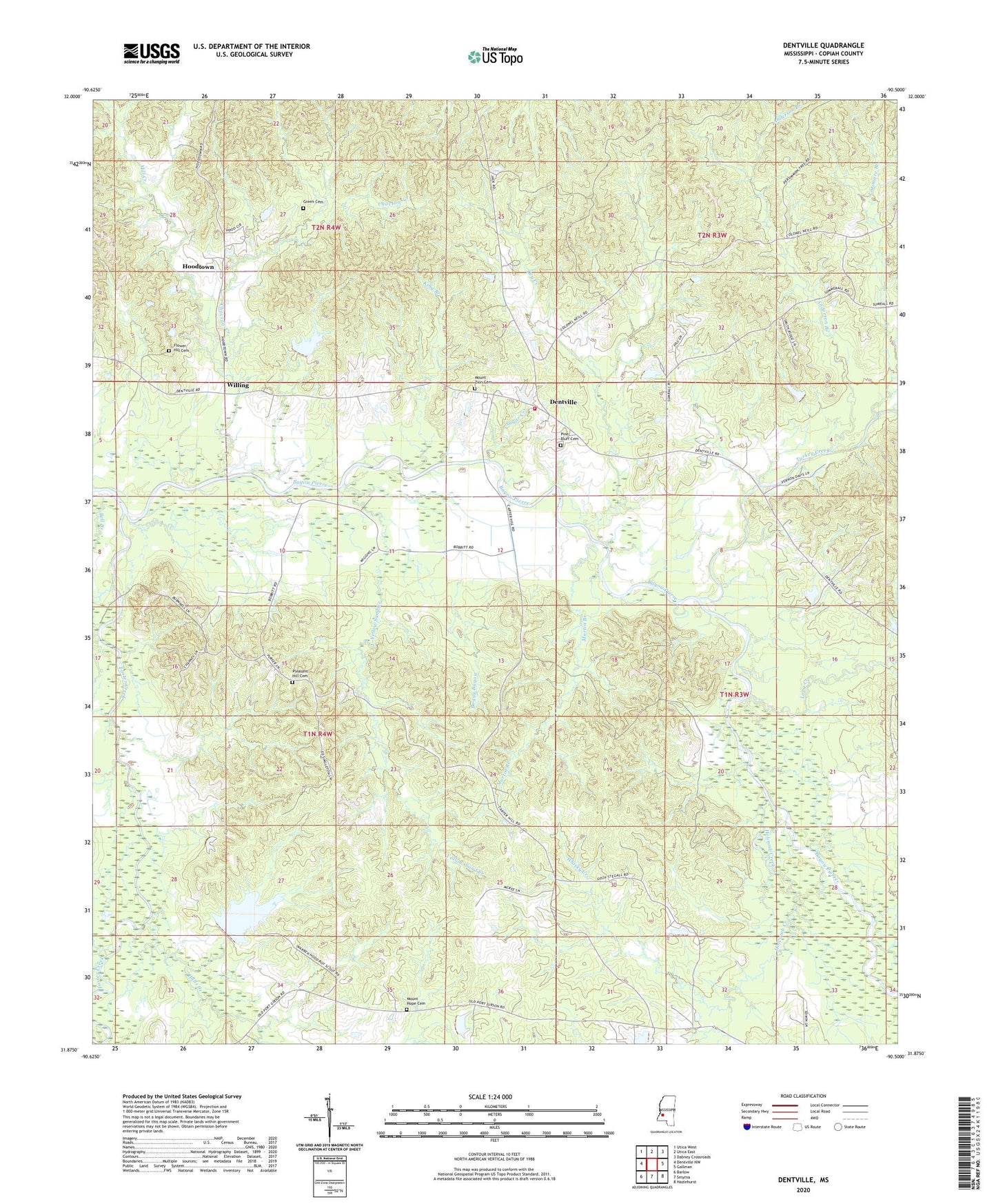 Dentville Mississippi US Topo Map Image