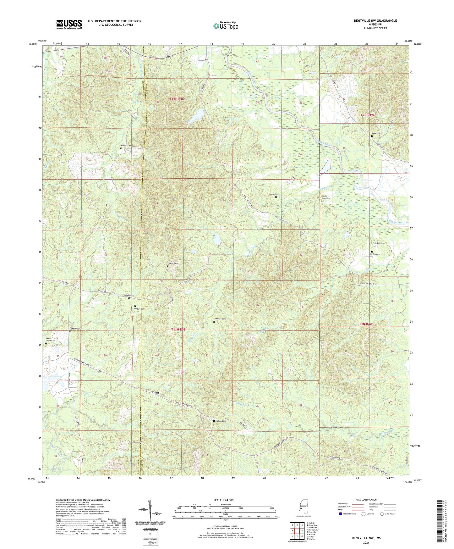 Dentville NW Mississippi US Topo Map Image