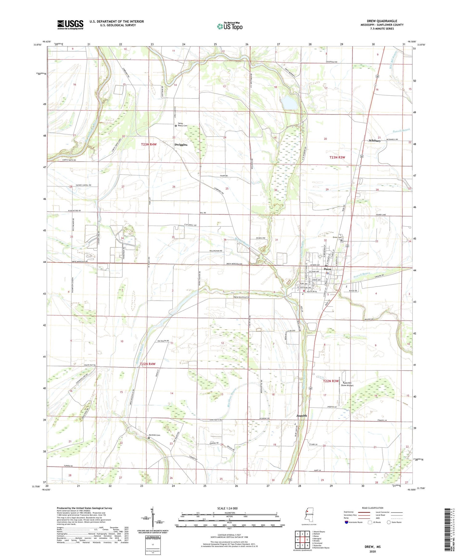Drew Mississippi US Topo Map Image